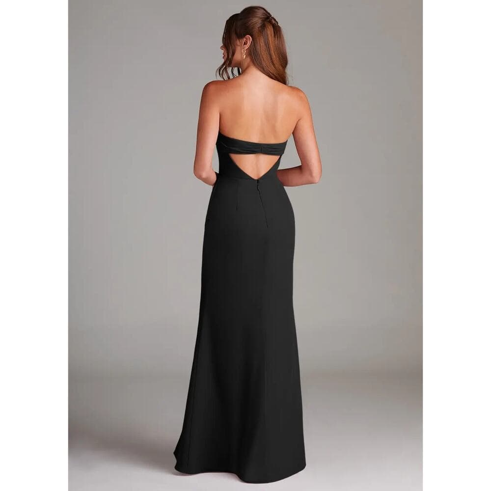 Azazie - Leonis - Black Sheath Strapless Chiffon Convertible Dress - A8 - Thumbnail 7