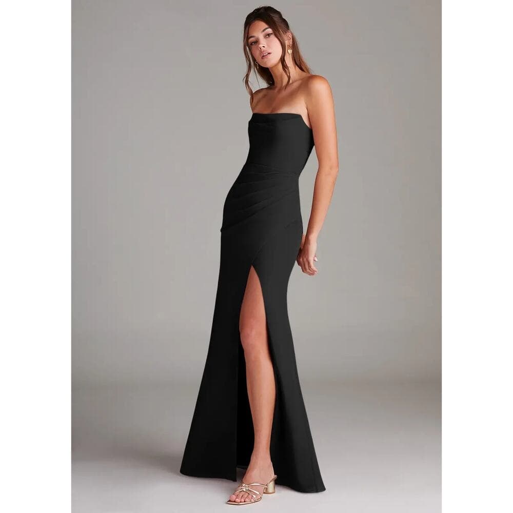 Azazie - Leonis - Black Sheath Strapless Chiffon Convertible Dress - A8 - Thumbnail 6