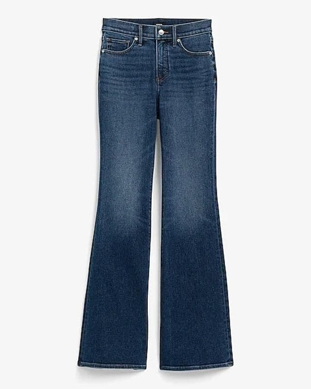 EXPRESS - Womens High Waisted Dark Wash Hyper Sculpt '70s Flare Jeans - 6R - 6R - 48658331 - Bottoms - new-with-tags - Express - Thumbnail 5