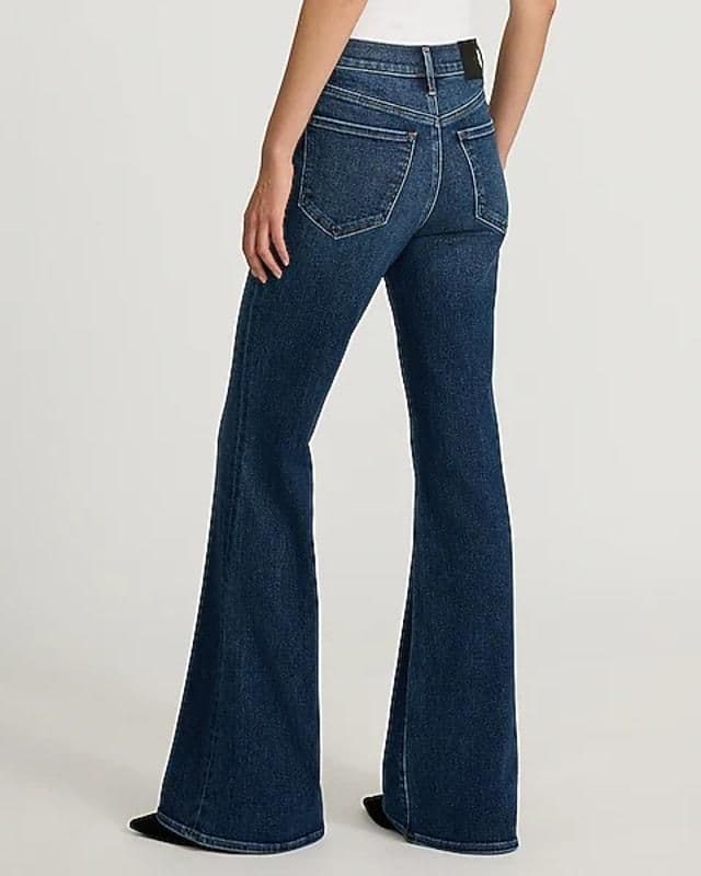 EXPRESS - Womens High Waisted Dark Wash Hyper Sculpt '70s Flare Jeans - 6R - 6R - 48658331 - Bottoms - new-with-tags - Express - Thumbnail 3