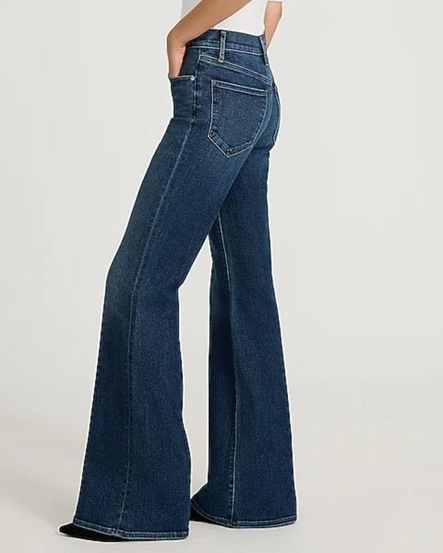 EXPRESS - Womens High Waisted Dark Wash Hyper Sculpt '70s Flare Jeans - 6R - 6R - 48658331 - Bottoms - new-with-tags - Express - Thumbnail 2