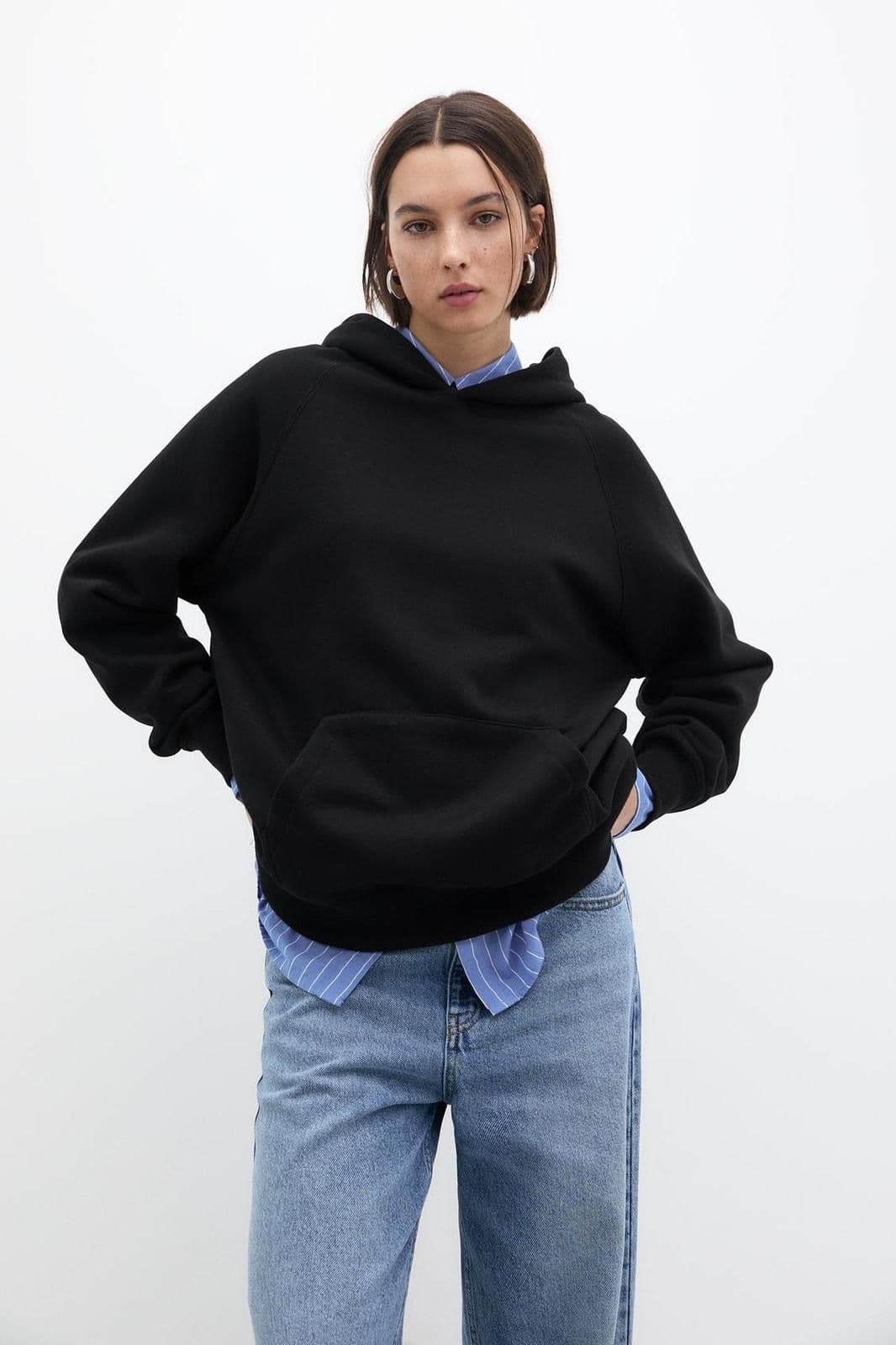 PULL&BEAR Basic Womens Oversized Hooded Sweatshirt Without Sting - X - new-with-tags - Pull&Bear - Thumbnail 2
