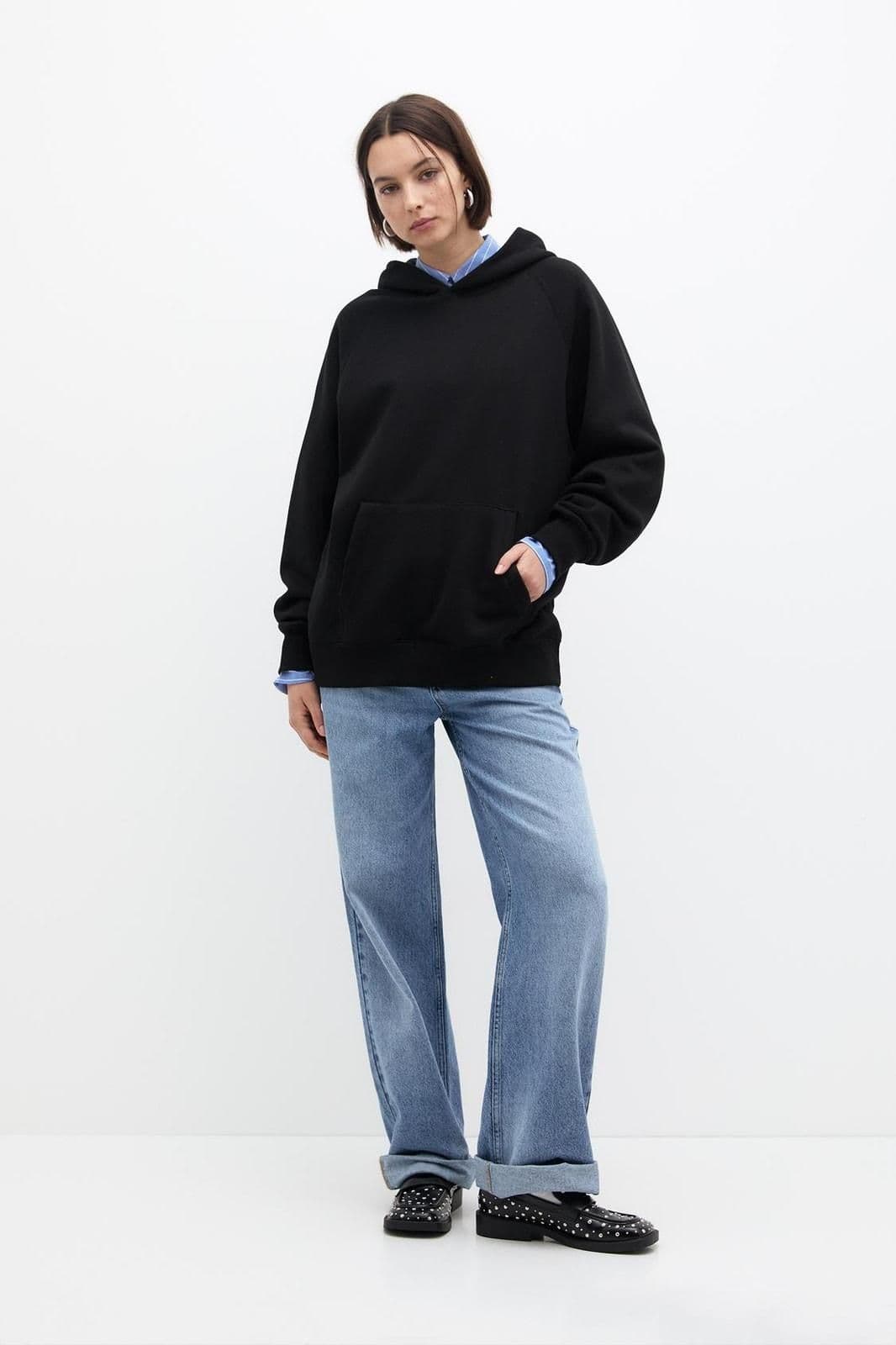 PULL&BEAR Basic Womens Oversized Hooded Sweatshirt Without Sting - X - new-with-tags - Pull&Bear - Thumbnail 3
