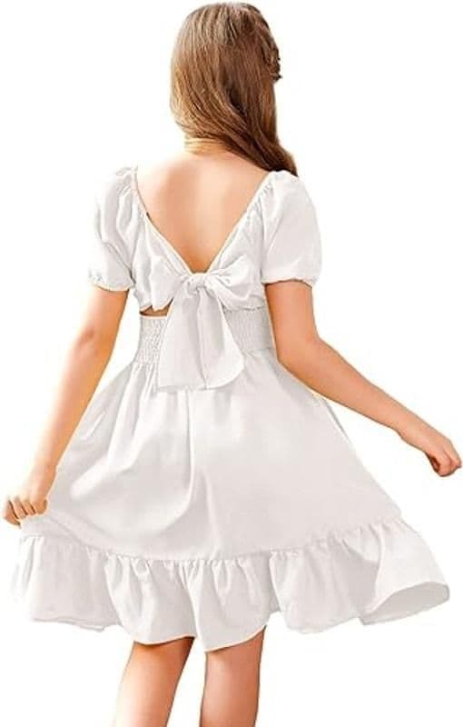 Arshiner Girls Short Sleeve Ruffle Hem Off Shoulder Tie Back Dress - 14 Year - 13-14 YEAR - Dresses - new-with-tags - Arshiner - Thumbnail 3