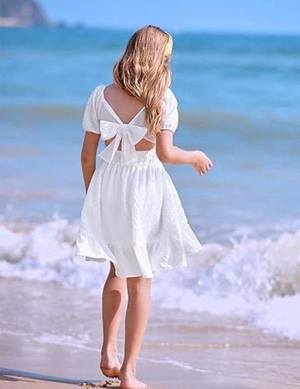 Arshiner Girls Short Sleeve Ruffle Hem Off Shoulder Tie Back Dress - 14 Year - 13-14 YEAR - Dresses - new-with-tags - Arshiner - Thumbnail 7