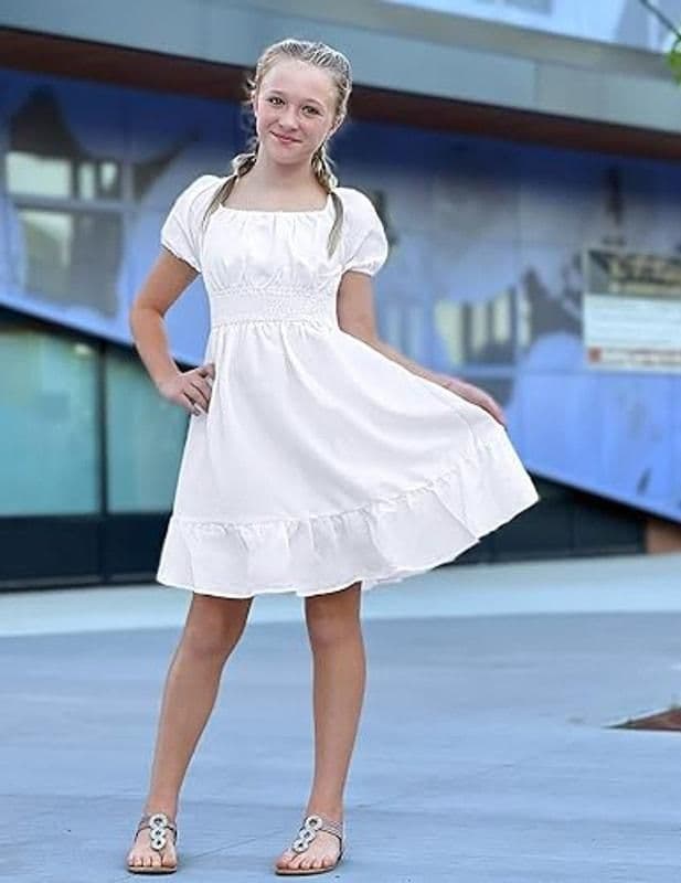 Arshiner Girls Short Sleeve Ruffle Hem Off Shoulder Tie Back Dress - 14 Year - 13-14 YEAR - Dresses - new-with-tags - Arshiner - Thumbnail 6