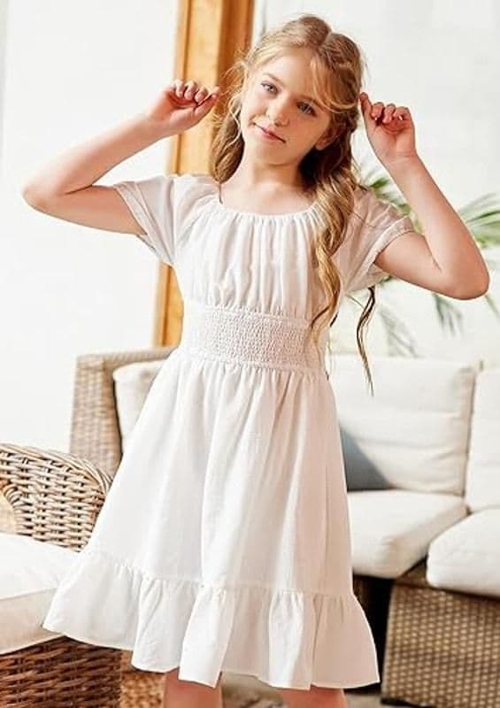 Arshiner Girls Short Sleeve Ruffle Hem Off Shoulder Tie Back Dress - 14 Year - 13-14 YEAR - Dresses - new-with-tags - Arshiner - Thumbnail 4