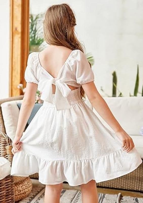 Arshiner Girls Short Sleeve Ruffle Hem Off Shoulder Tie Back Dress - 14 Year - 13-14 YEAR - Dresses - new-with-tags - Arshiner - Thumbnail 5