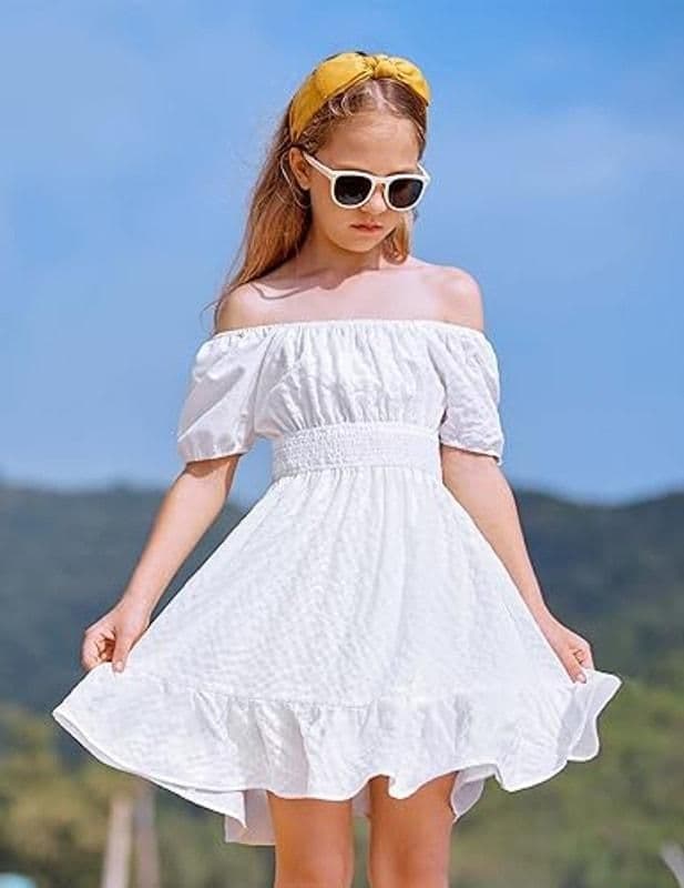 Arshiner Girls Short Sleeve Ruffle Hem Off Shoulder Tie Back Dress - 14 Year - 13-14 YEAR - Dresses - new-with-tags - Arshiner - Thumbnail 2