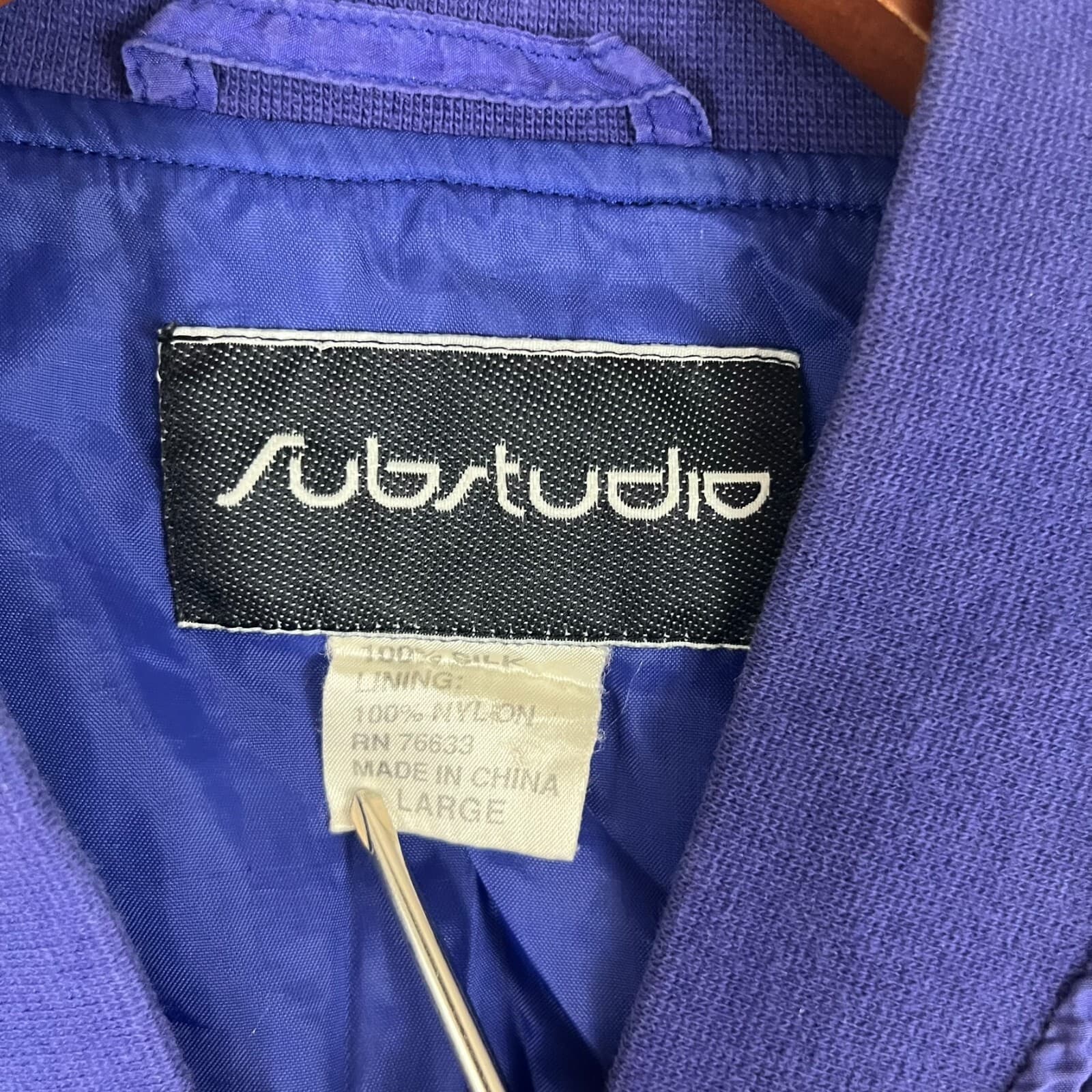 Vintage Substudio Womens Large Blue Bomber Jacket Lightweight 100% Silk Zip Up - Thumbnail 3