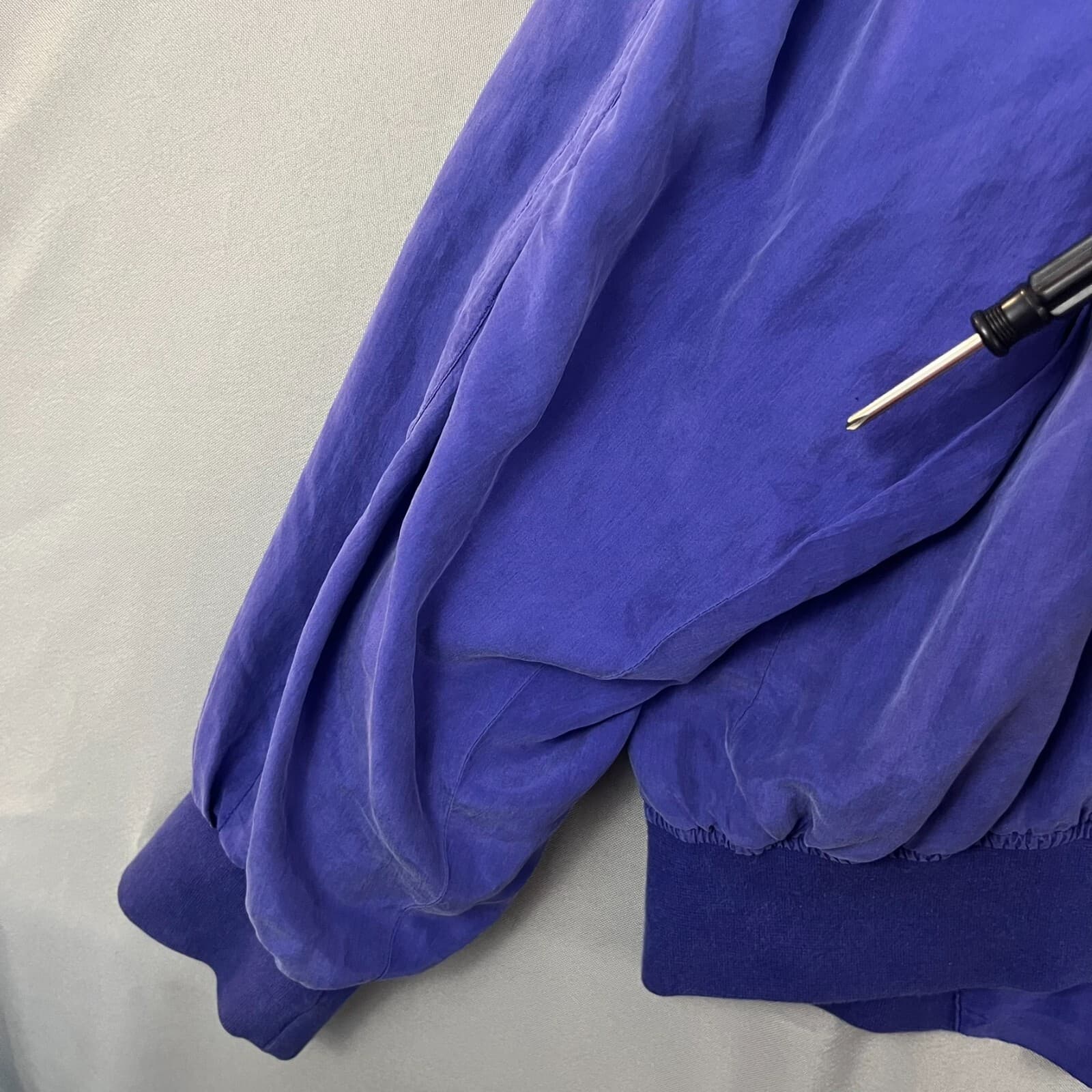 Vintage Substudio Womens Large Blue Bomber Jacket Lightweight 100% Silk Zip Up - Thumbnail 5