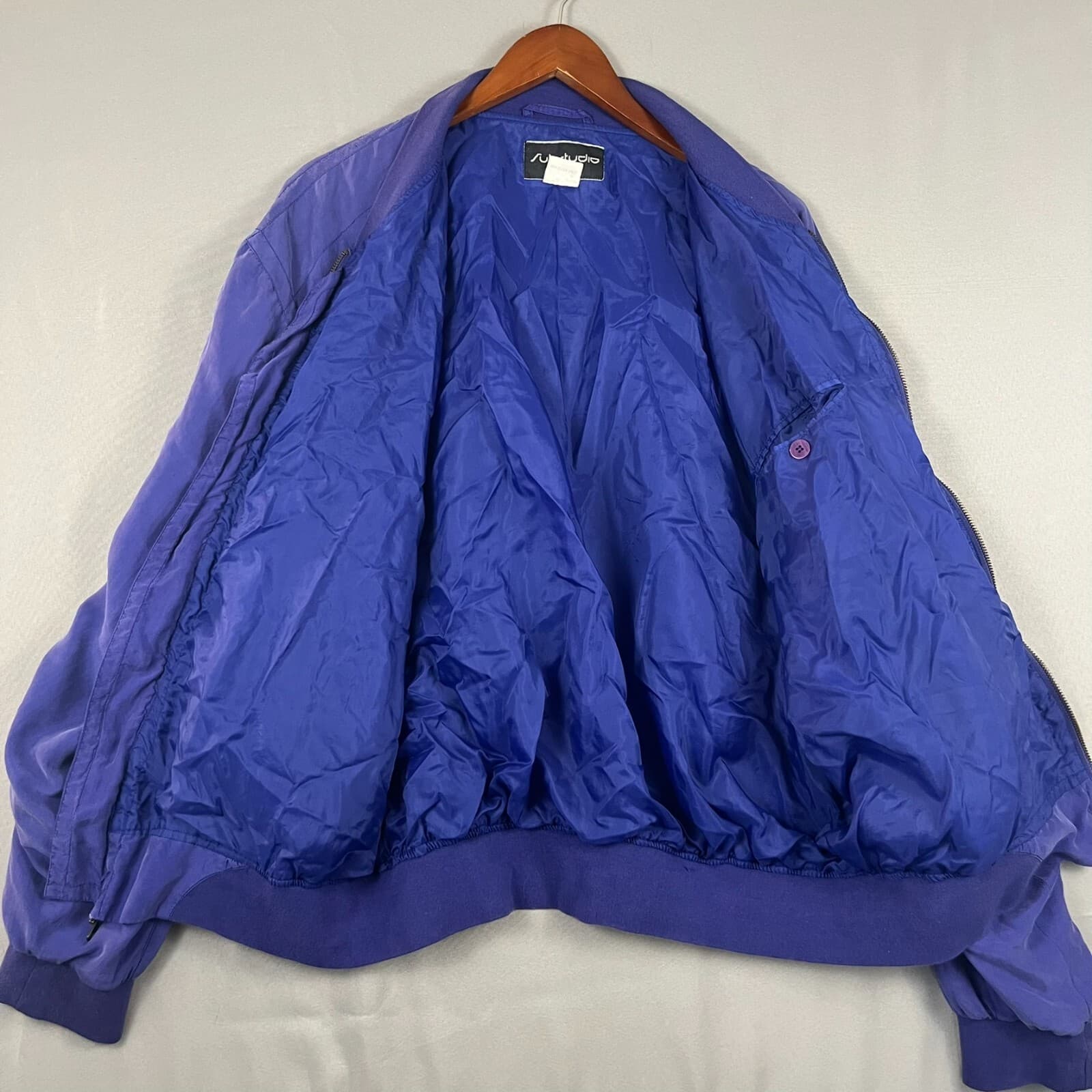 Vintage Substudio Womens Large Blue Bomber Jacket Lightweight 100% Silk Zip Up - Thumbnail 7