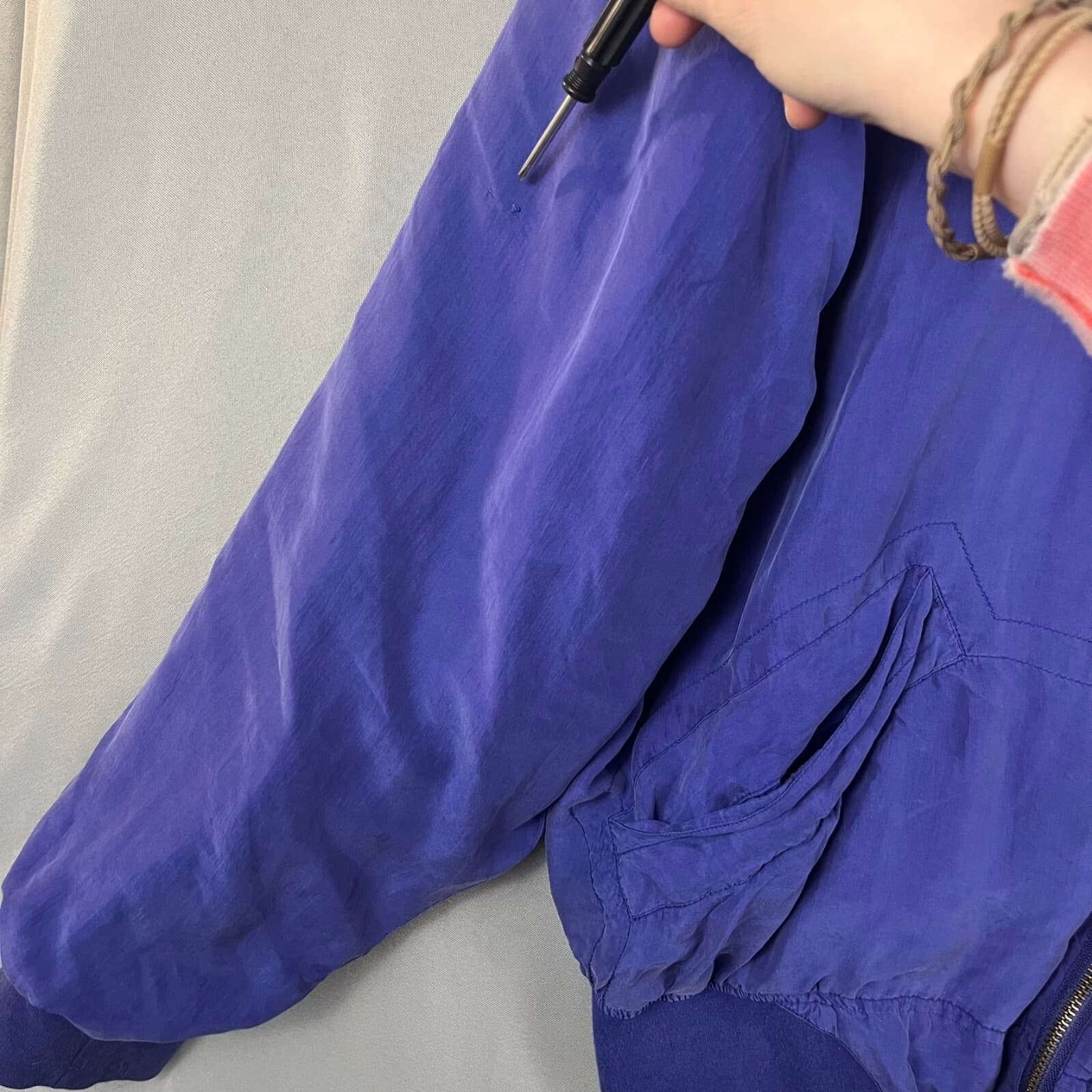 Vintage Substudio Womens Large Blue Bomber Jacket Lightweight 100% Silk Zip Up - Thumbnail 2