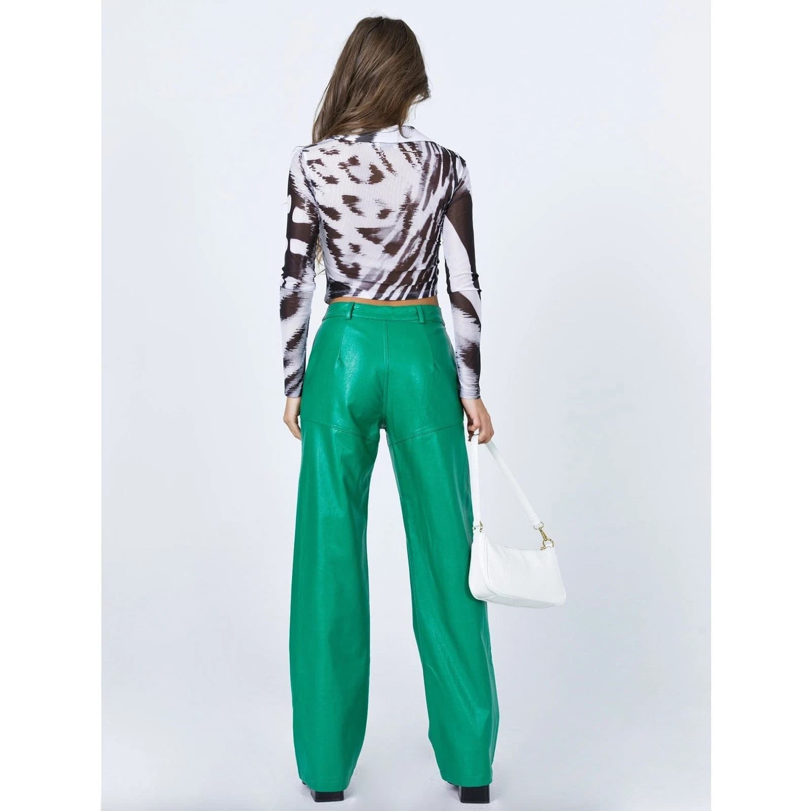 Princess Polly Ashlea Green Pants Womens Size 2 PU Vegan Leather Flare Bareback - Thumbnail 3