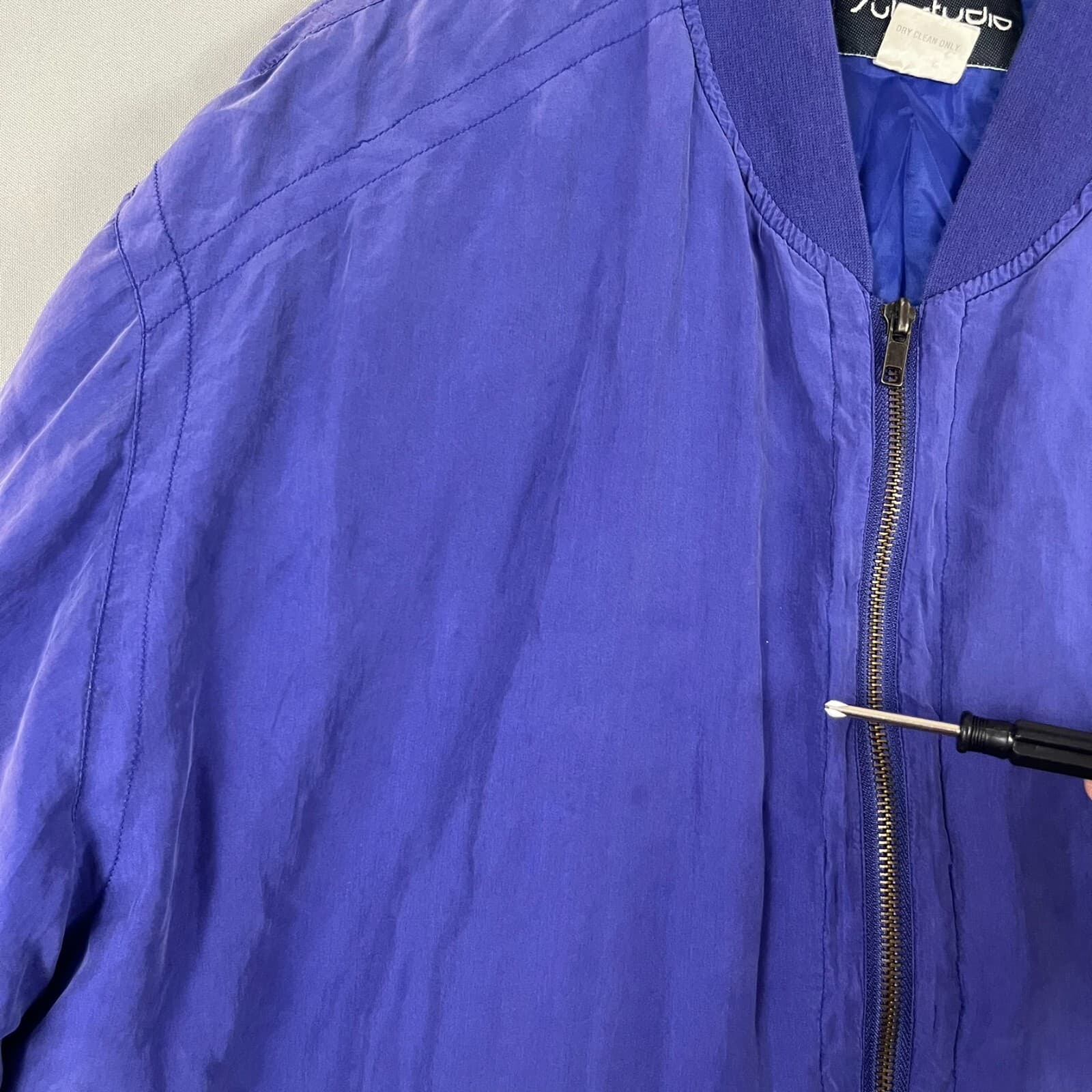 Vintage Substudio Womens Large Blue Bomber Jacket Lightweight 100% Silk Zip Up - Thumbnail 6