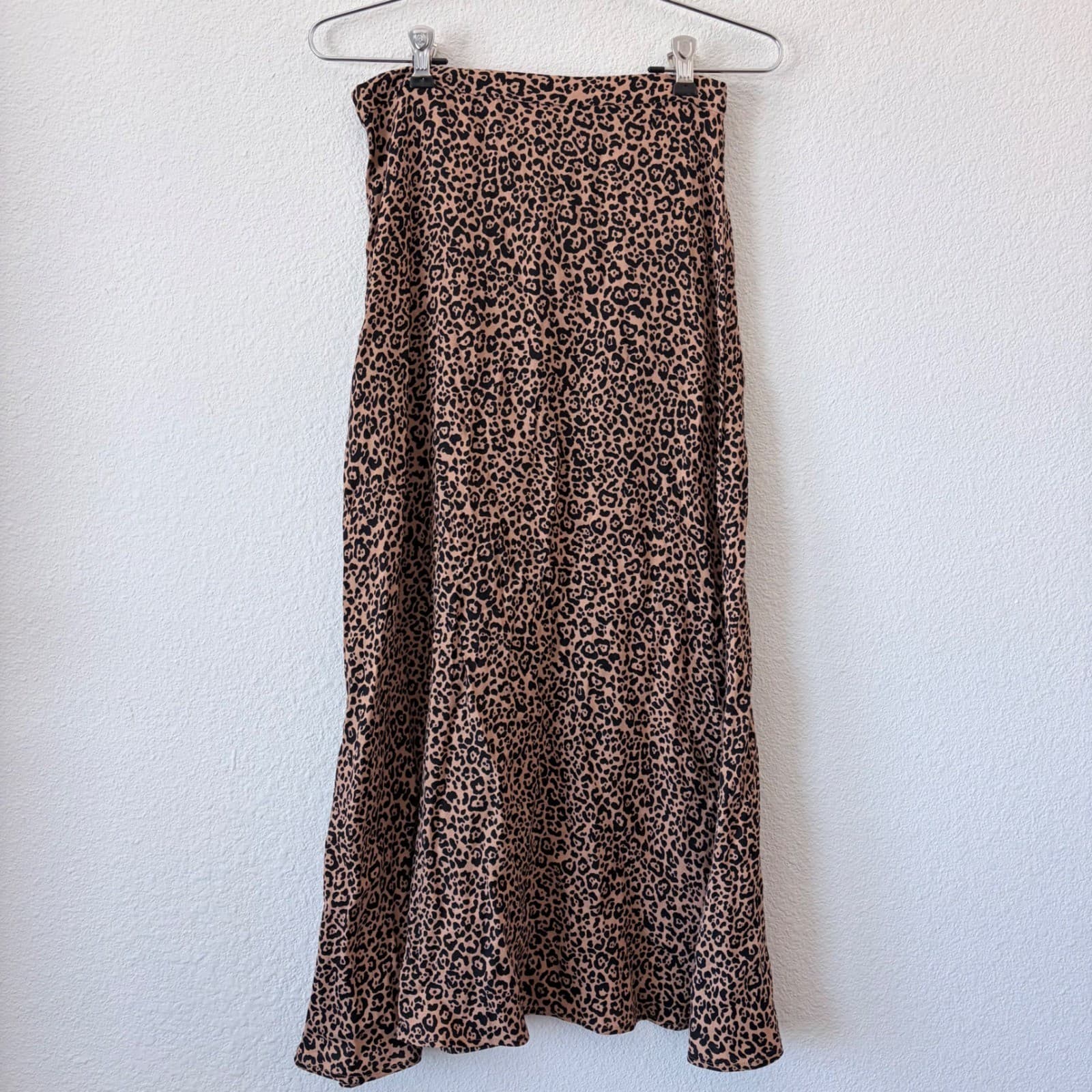 Reformation Leopard Print Midi Slip Skirt Tan Black Viscose Blend Size 2 - Thumbnail 2