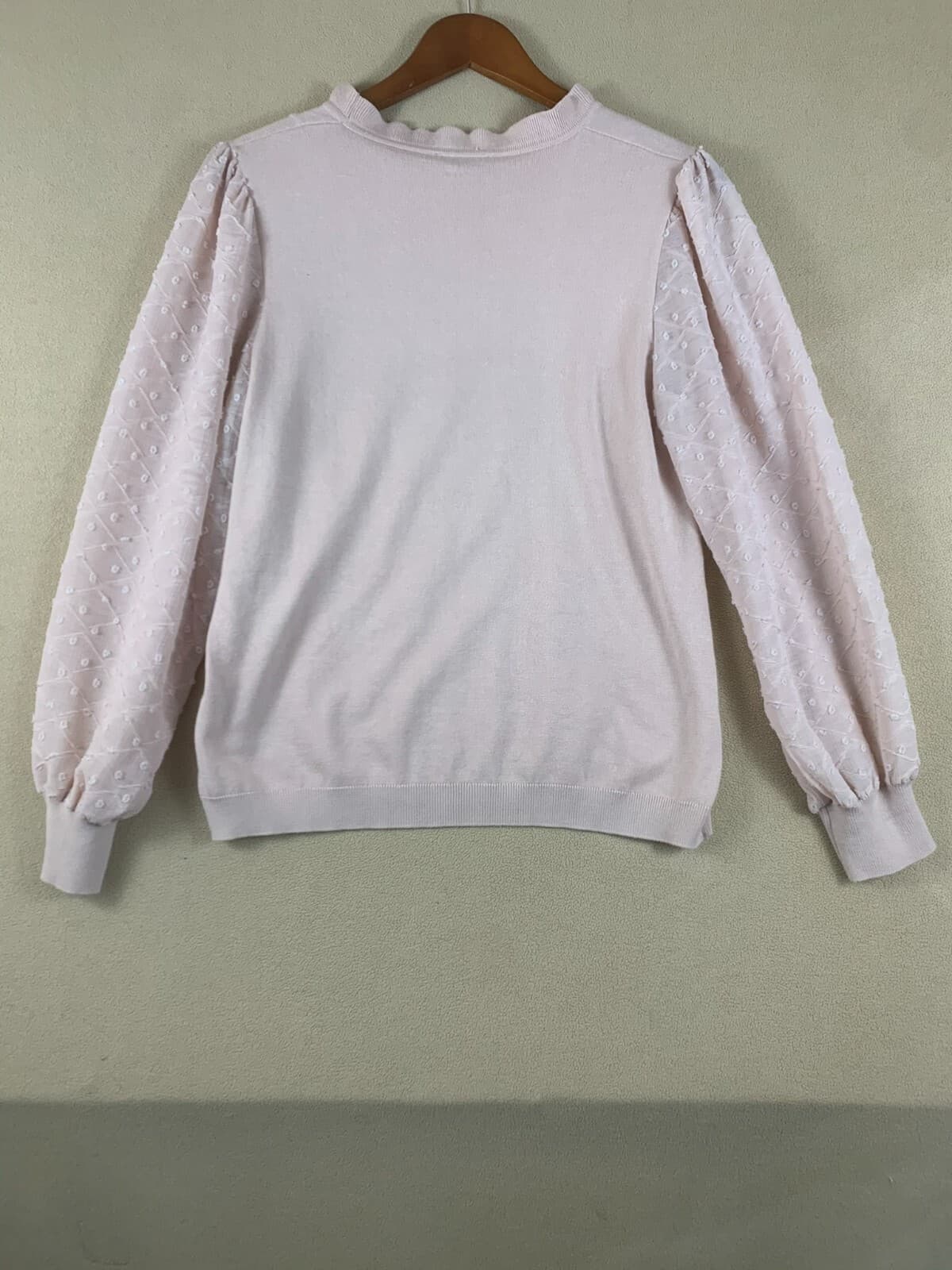 Adrianna Papell Women Top Blush Pink Medium Long Dot Puff Sleeve Blouse Feminine - Thumbnail 2