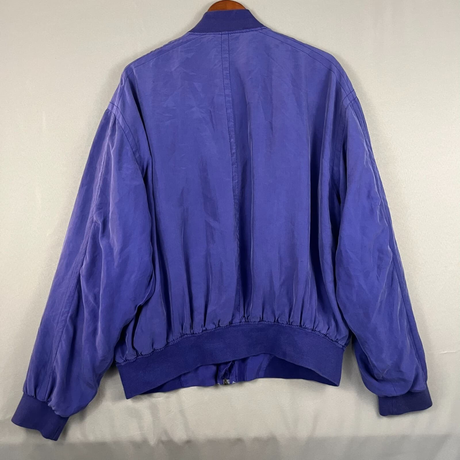 Vintage Substudio Womens Large Blue Bomber Jacket Lightweight 100% Silk Zip Up - Thumbnail 4