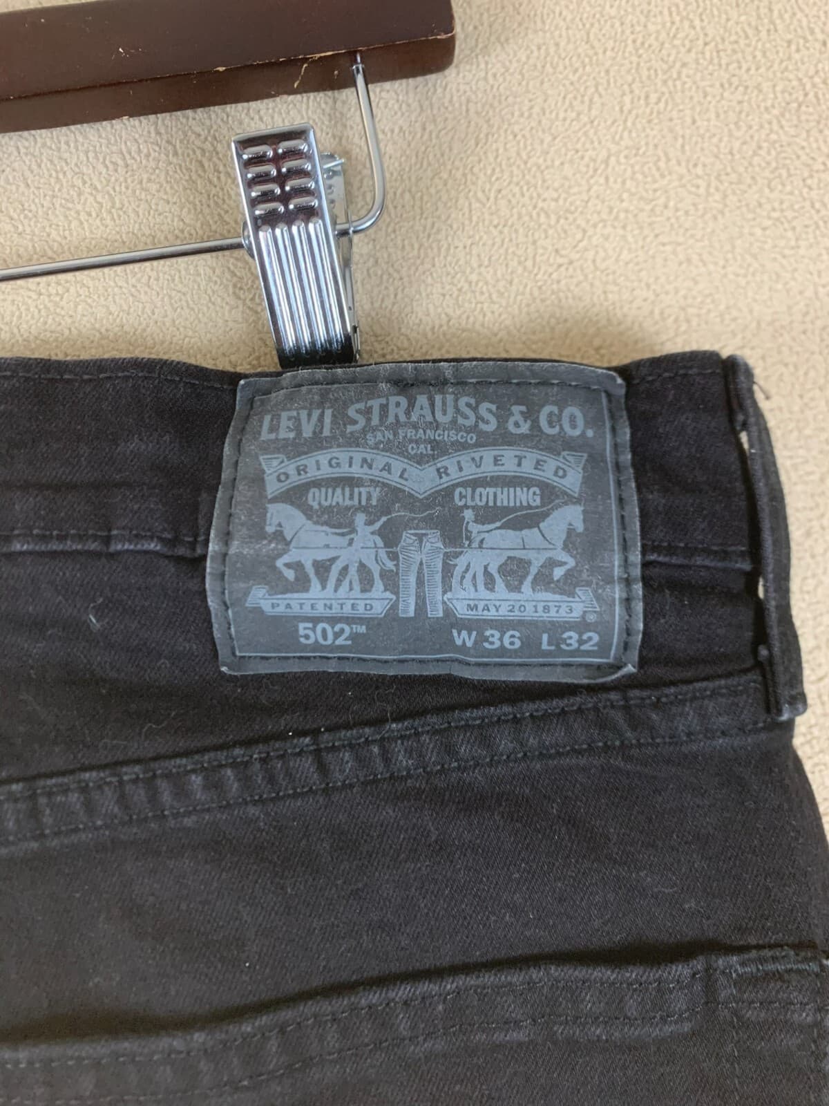 Levis 502 Jeans 36x32 (Act 38x29) Black Slim Fit Straight Leg Grunge Hip Hop - Thumbnail 7