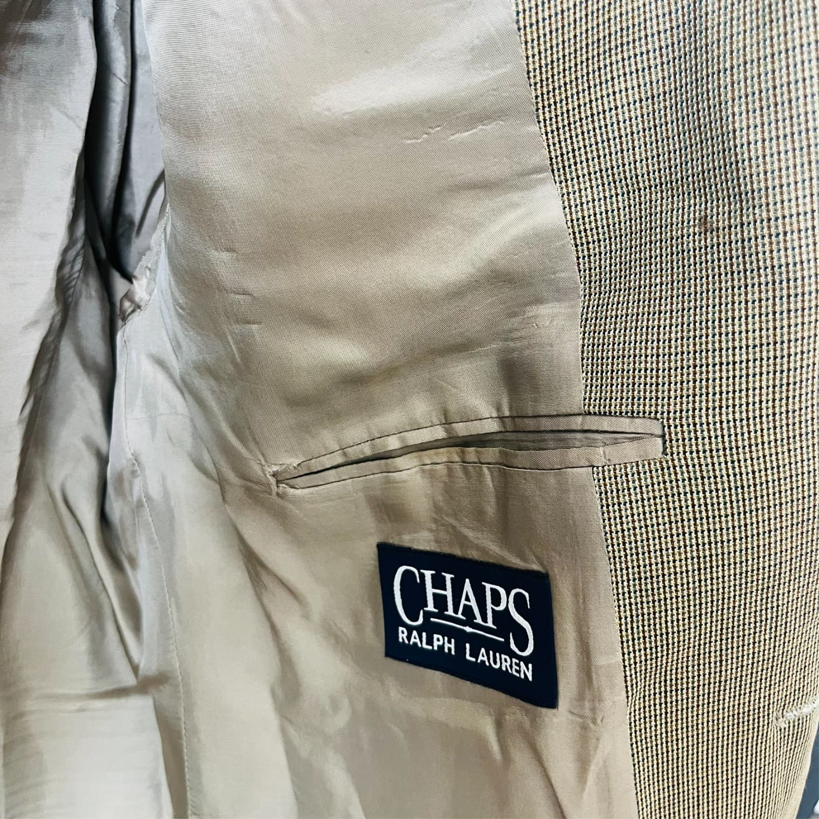 Vintage Chaps Ralph Lauren 46R Wool Blazer Tan Camel Sport Coat 90s Canada Made - Thumbnail 2