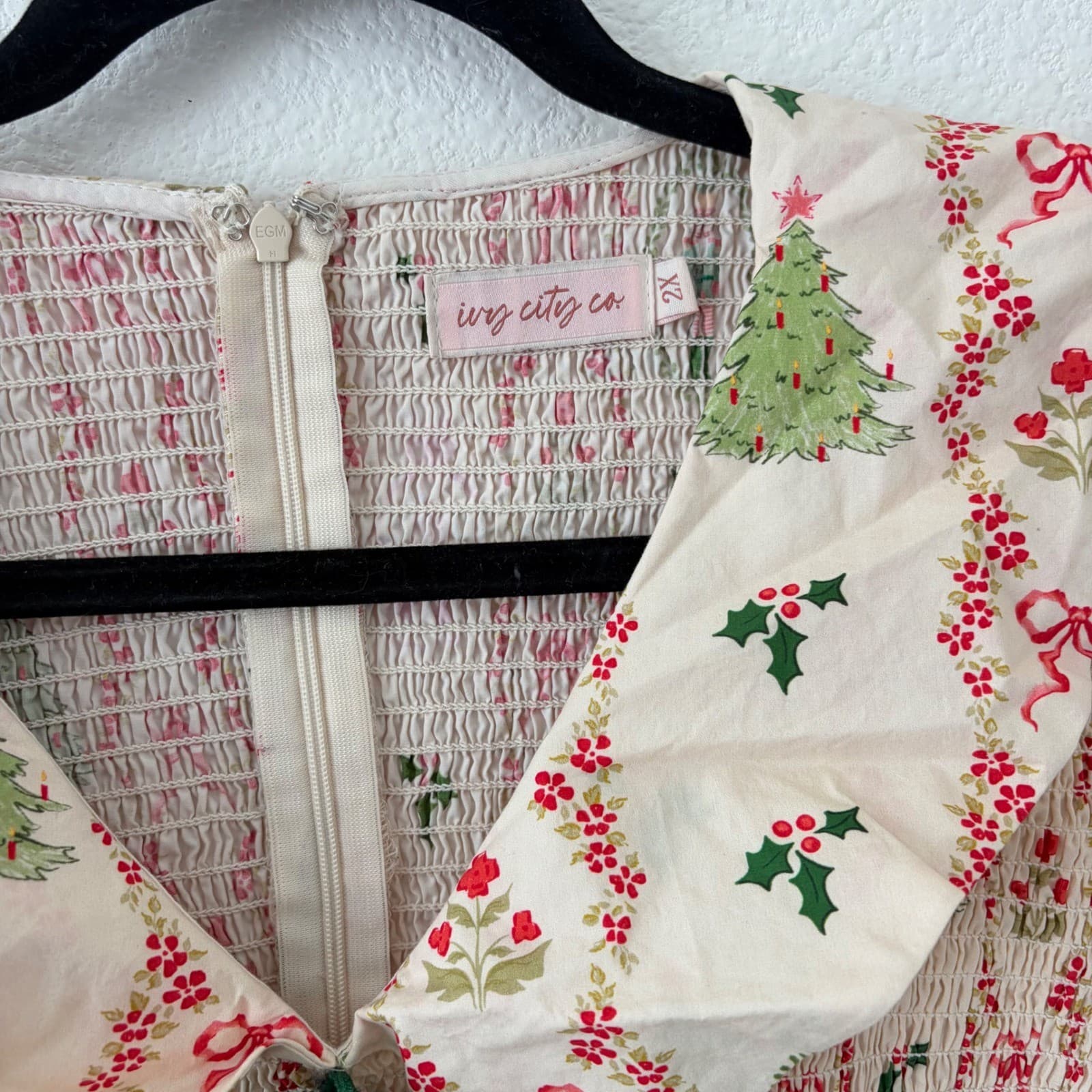 Ivy City Co Nutcracker Yuletide Dress Women 2X Cream Christmas Smocked Midi Bow - Thumbnail 2