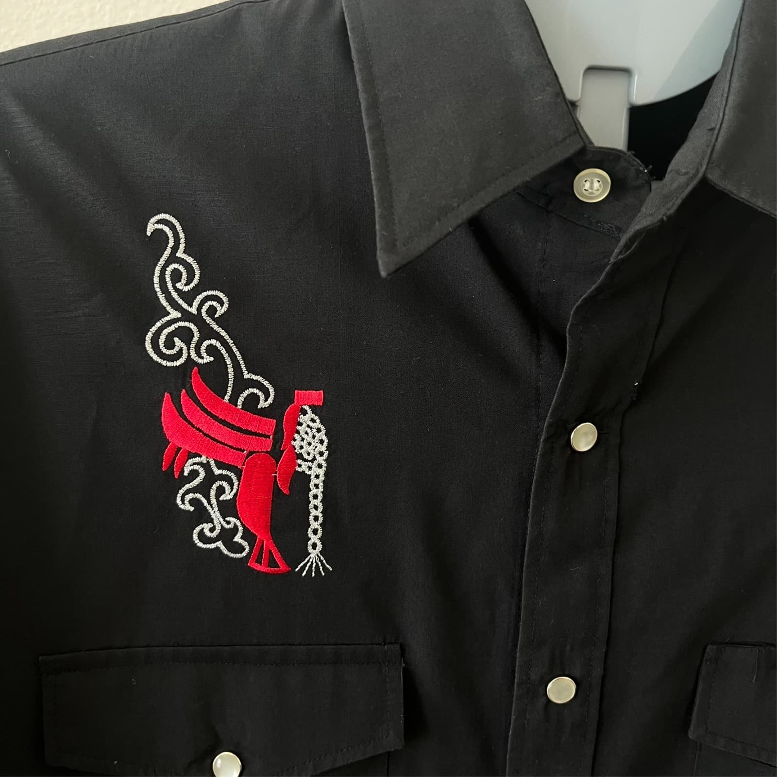 Vintage BJ-R Western Wear Black MED Embroidered Pearl Snap Gaucho Western Shirt - Thumbnail 3