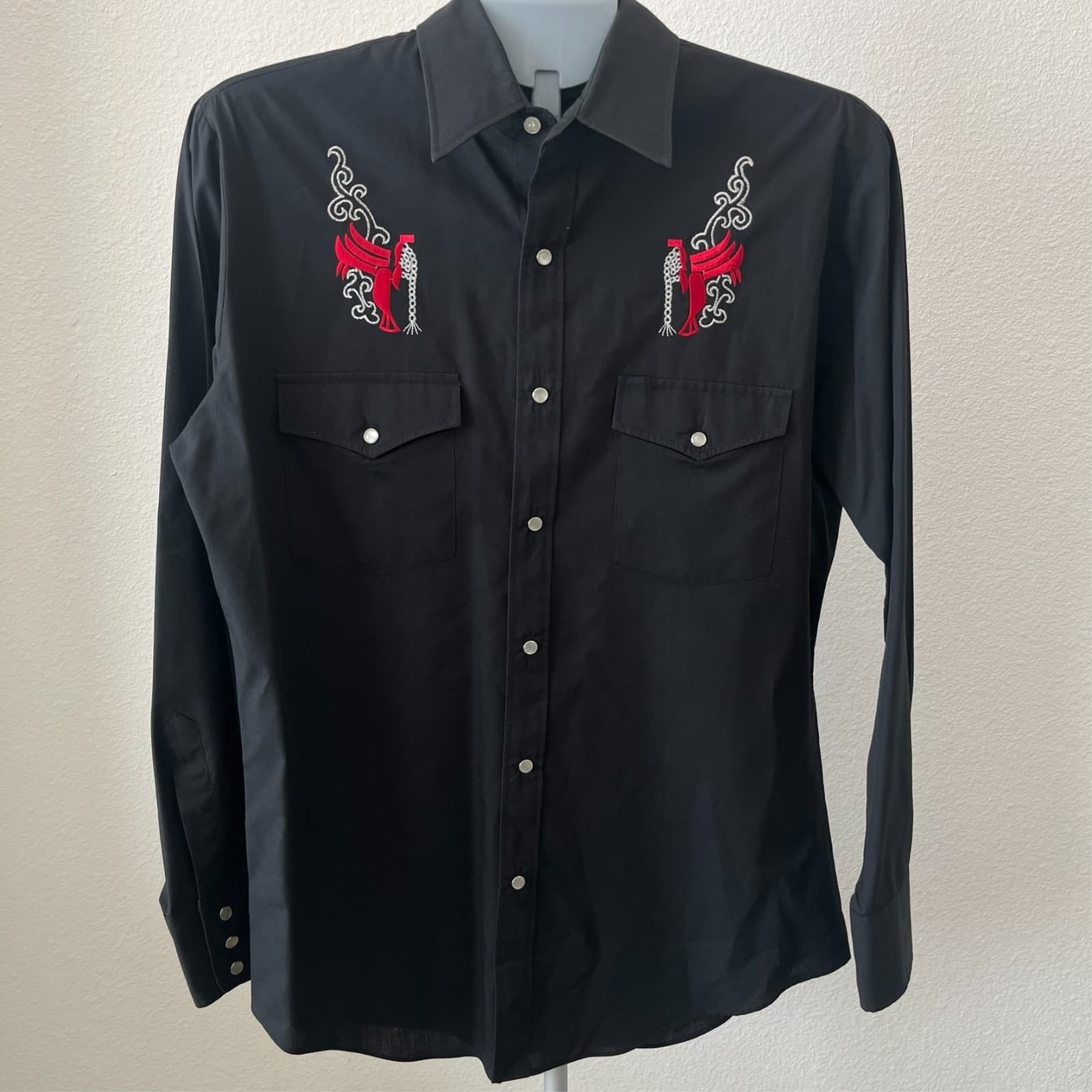 Vintage BJ-R Western Wear Black MED Embroidered Pearl Snap Gaucho Western Shirt - Thumbnail 2
