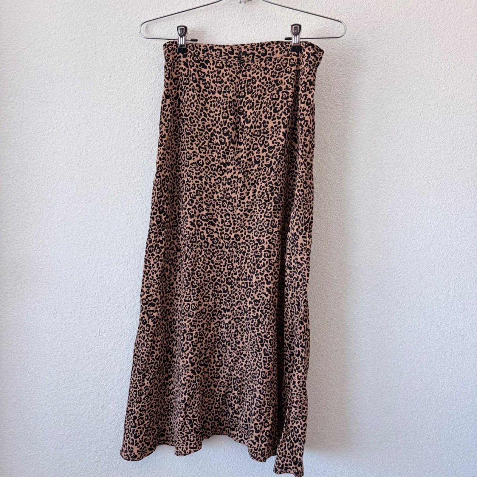 Reformation Leopard Print Midi Slip Skirt Tan Black Viscose Blend Size 2 - Thumbnail 4