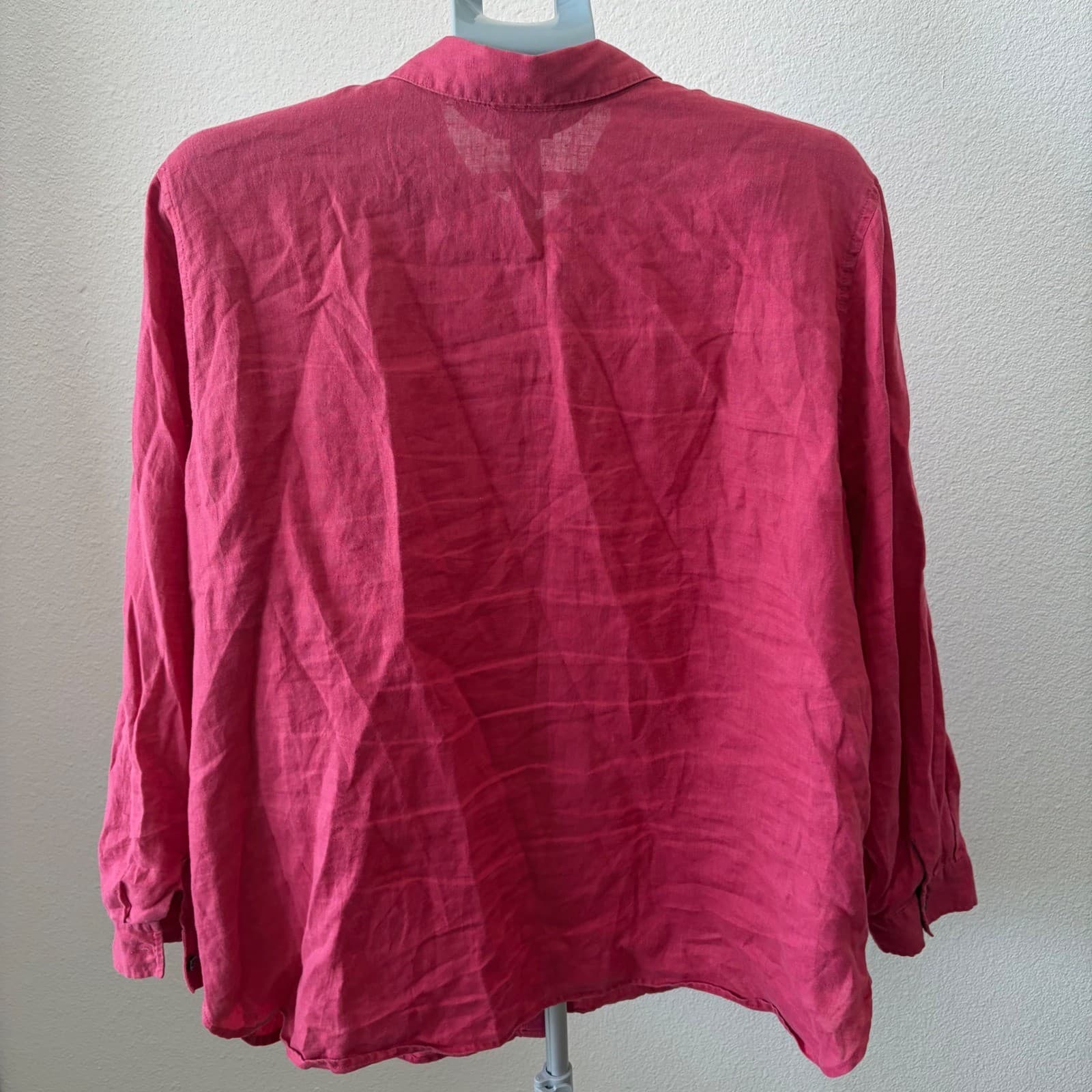 J. Jill Linen Button Down Shirt Womens XL Pink Long Sleeve 100% Linen Top - Thumbnail 3