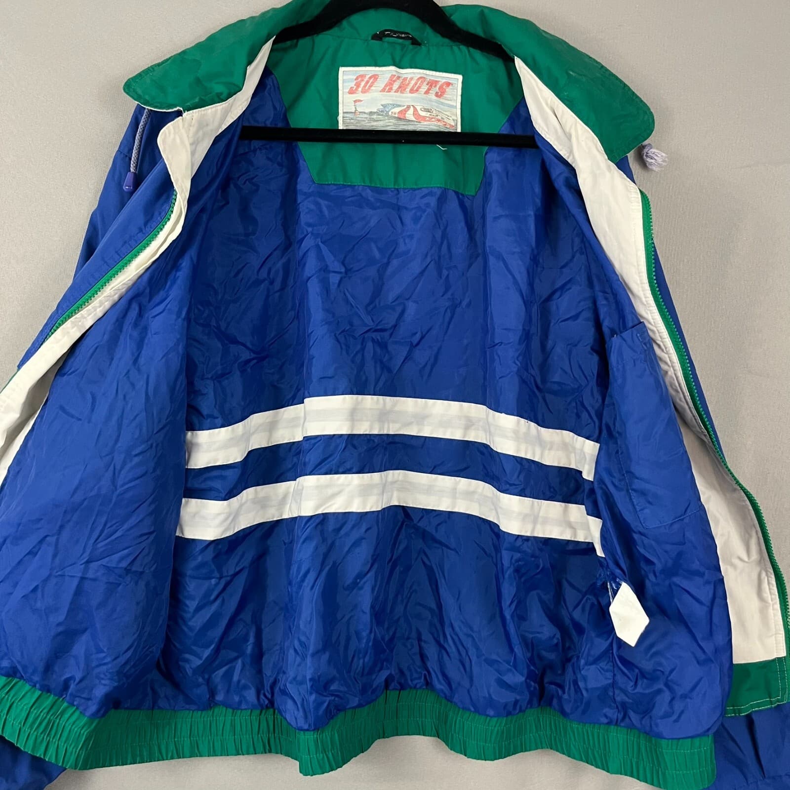30 Knots Windbreaker Jacket Mens Large Blue Green Pockets Full Zip Sailing Yacht - Thumbnail 5