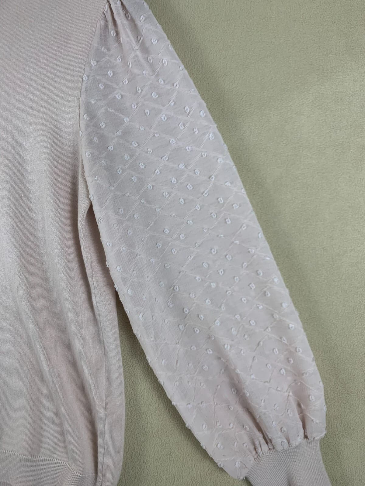 Adrianna Papell Women Top Blush Pink Medium Long Dot Puff Sleeve Blouse Feminine - Thumbnail 6