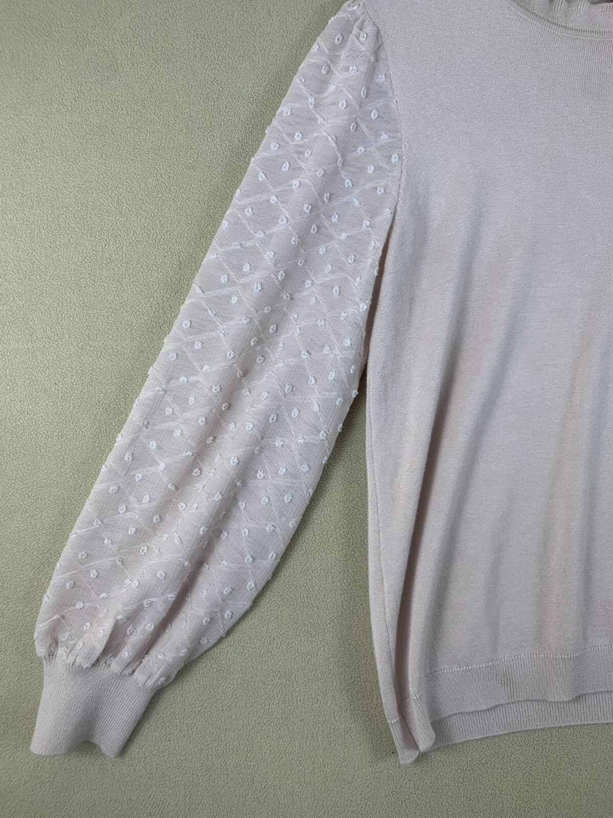 Adrianna Papell Women Top Blush Pink Medium Long Dot Puff Sleeve Blouse Feminine - Thumbnail 7