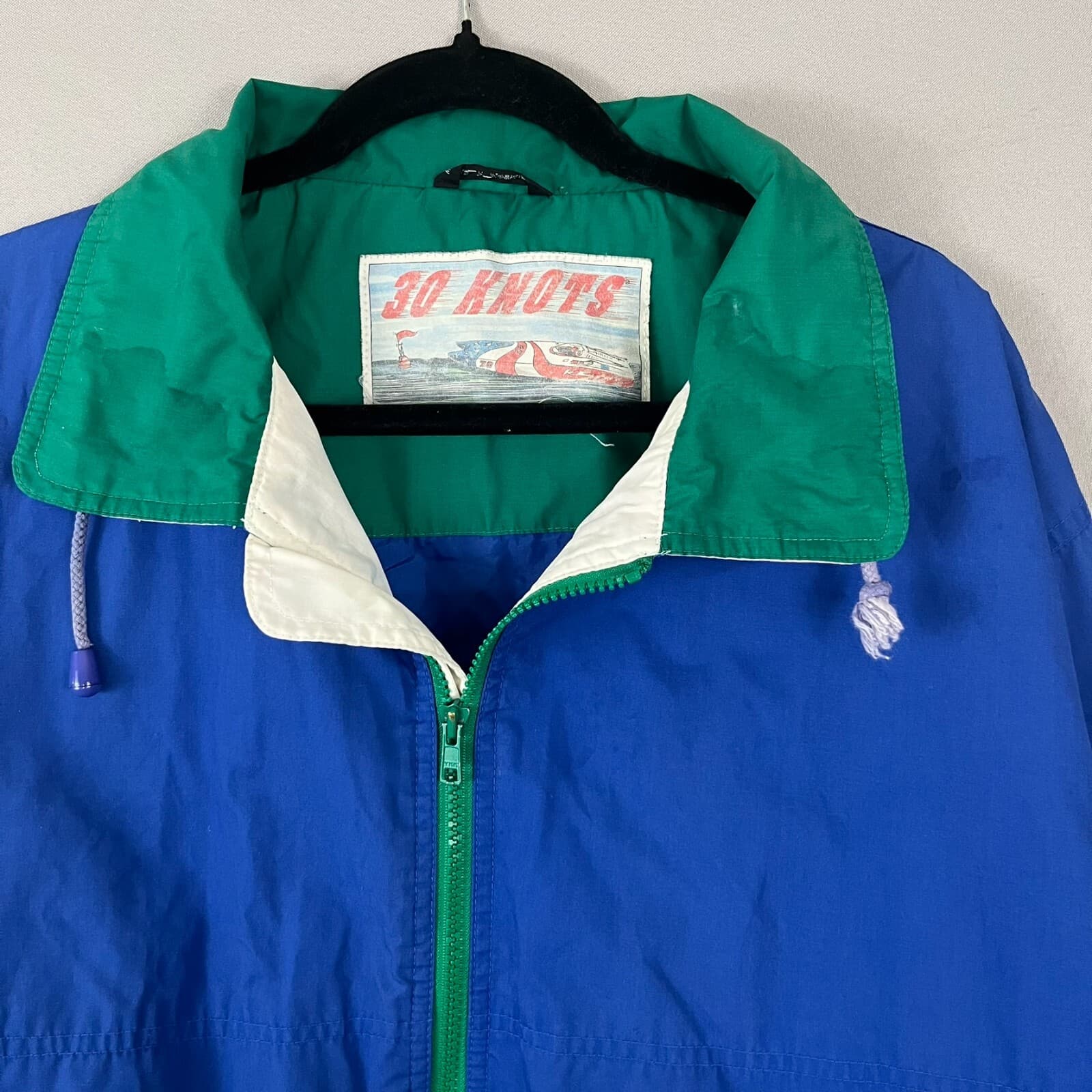 30 Knots Windbreaker Jacket Mens Large Blue Green Pockets Full Zip Sailing Yacht - Thumbnail 3
