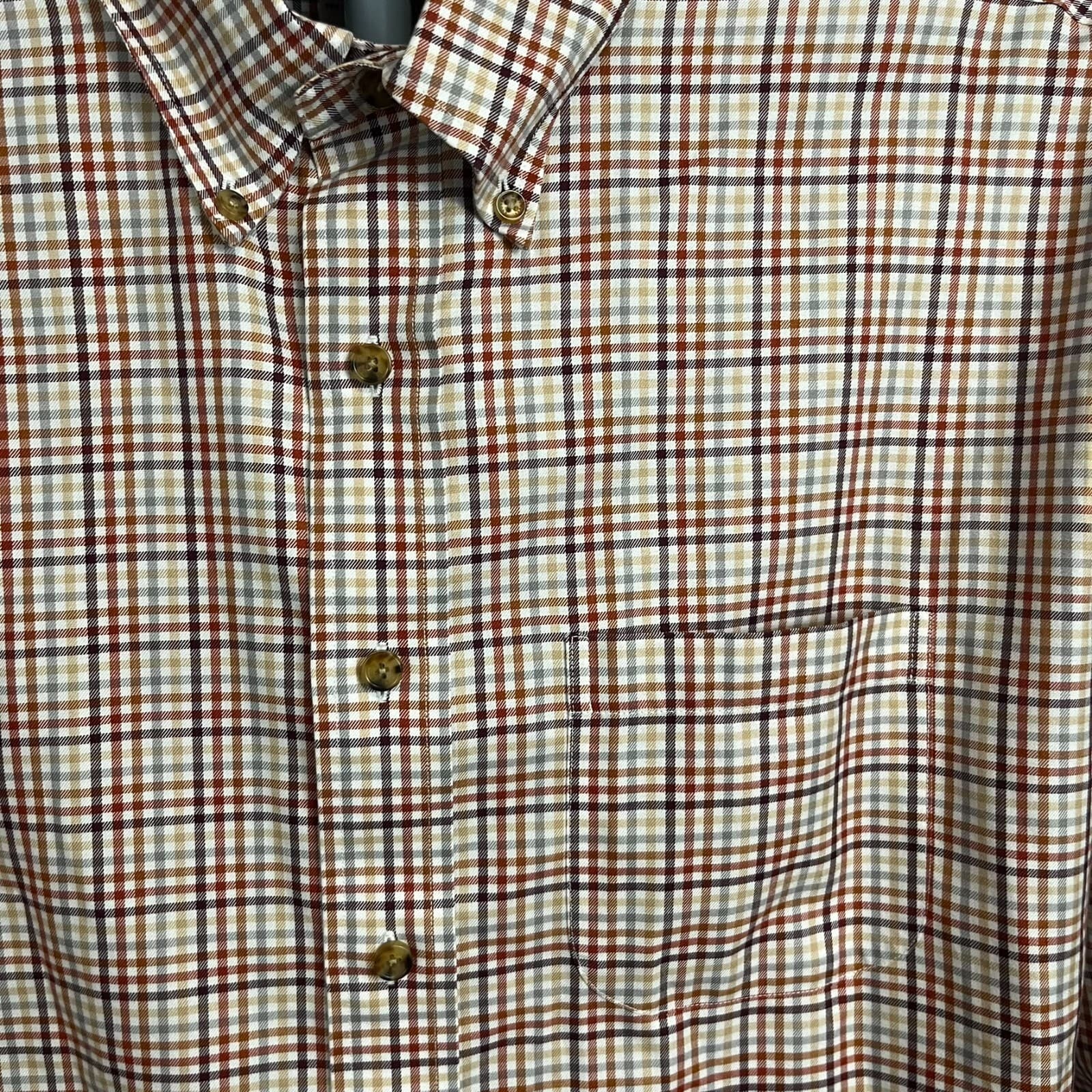 Brooks Brother Shirt Men Large Orange Brown Plaid Cotton Long Sleeve Button Down - Thumbnail 4