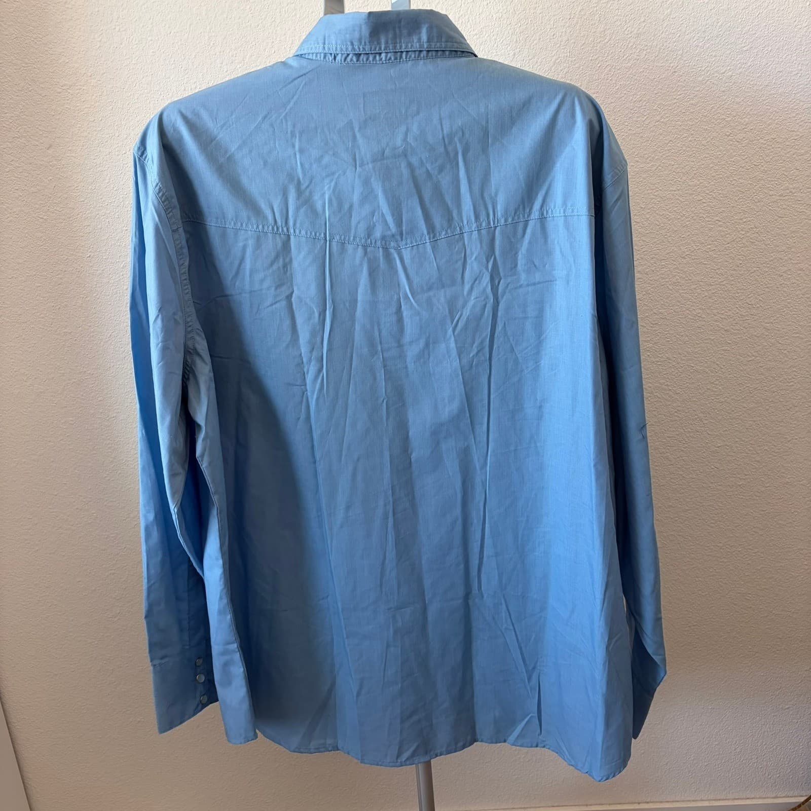High Noon Western Snap Shirt Mens 2XL Blue Embroidered Bull Skull Long Sleeve - Thumbnail 4