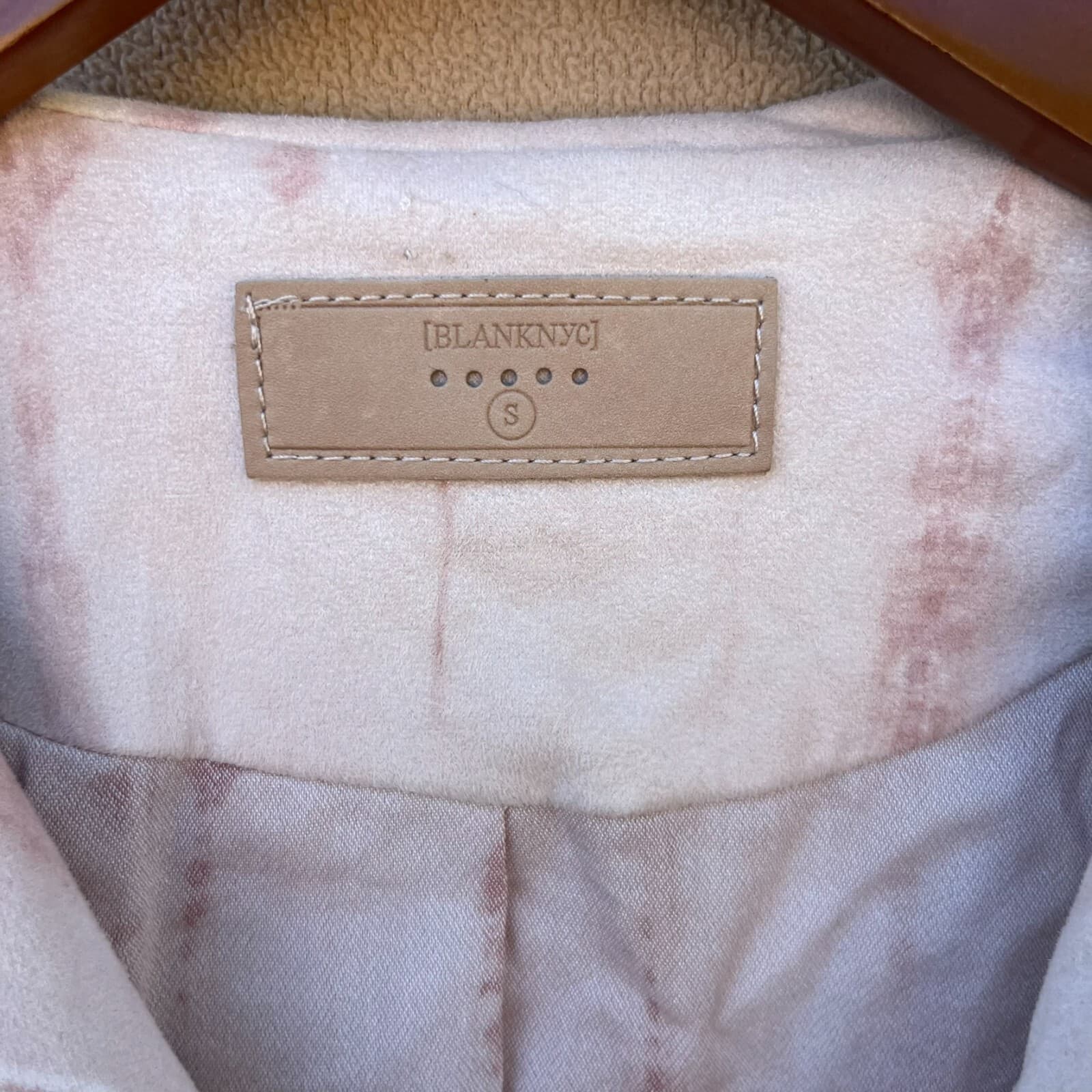 Blank NYC Pink Tie SMALL Feminine Moto Jacket Marble Faux Suede Draped Front Zip - Thumbnail 2