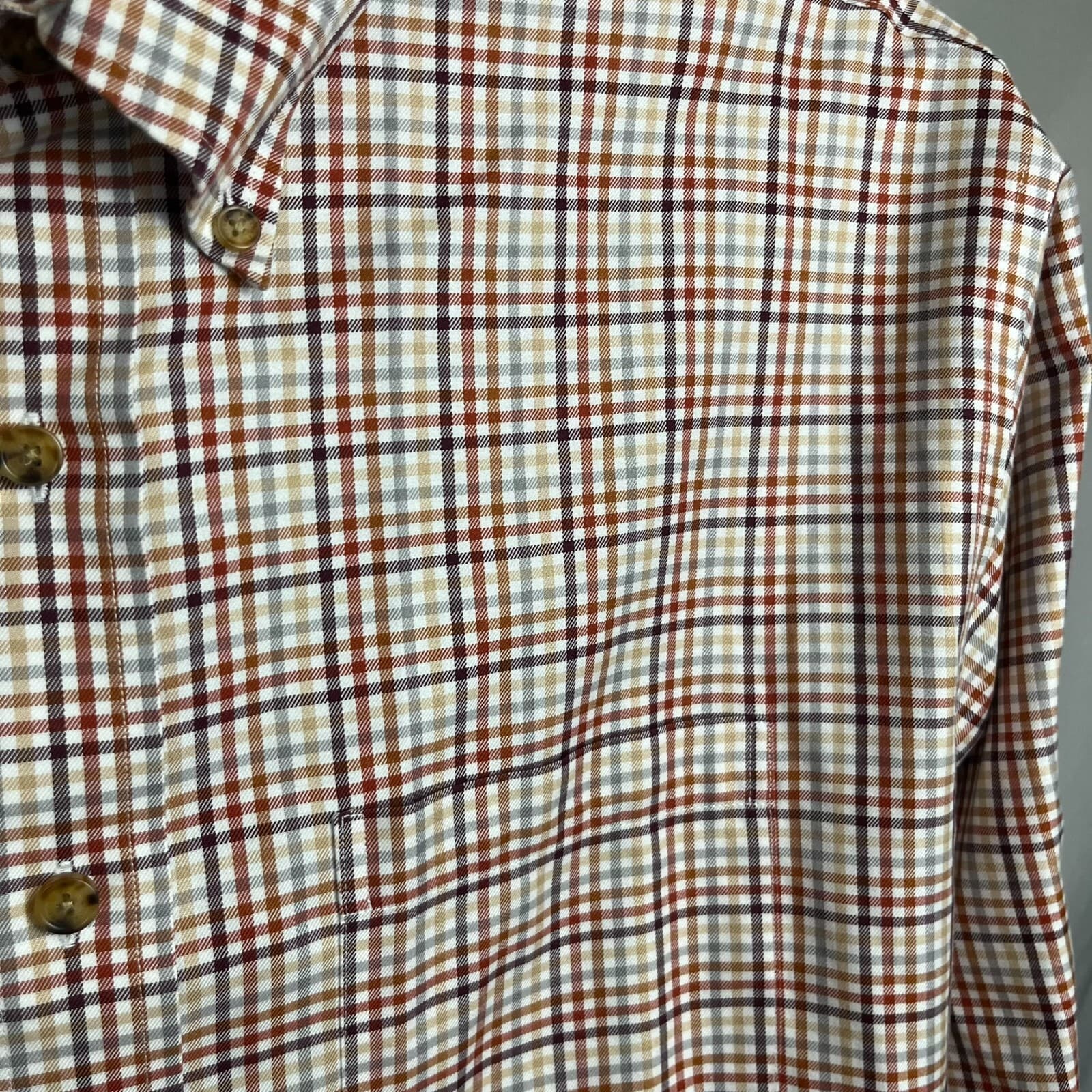 Brooks Brother Shirt Men Large Orange Brown Plaid Cotton Long Sleeve Button Down - Thumbnail 3