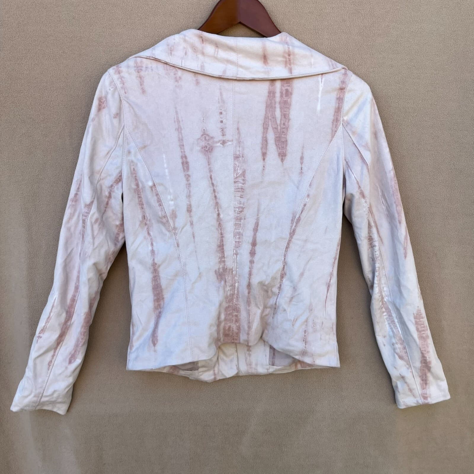 Blank NYC Pink Tie SMALL Feminine Moto Jacket Marble Faux Suede Draped Front Zip - Thumbnail 4