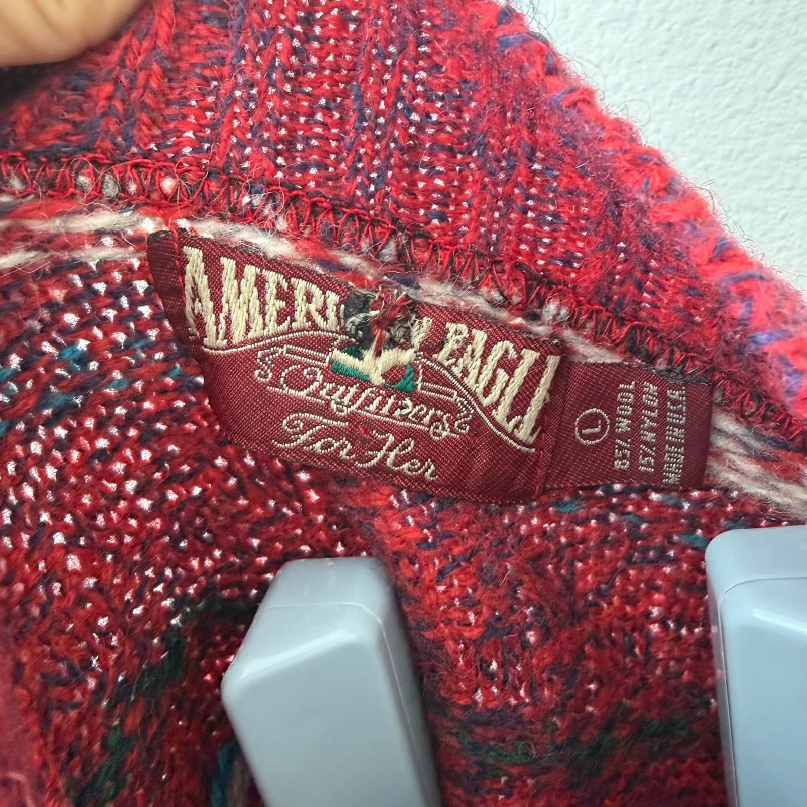 American Eagle Sweater Women Large Red Fair Isle Wool Blend Vintage Mock Neck - Thumbnail 3