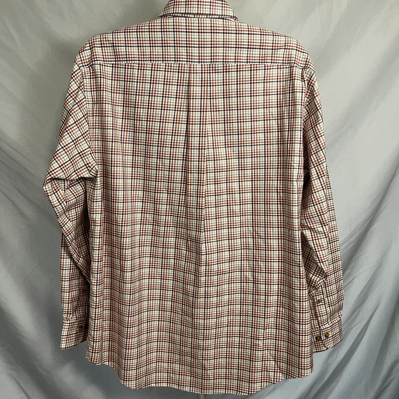 Brooks Brother Shirt Men Large Orange Brown Plaid Cotton Long Sleeve Button Down - Thumbnail 5