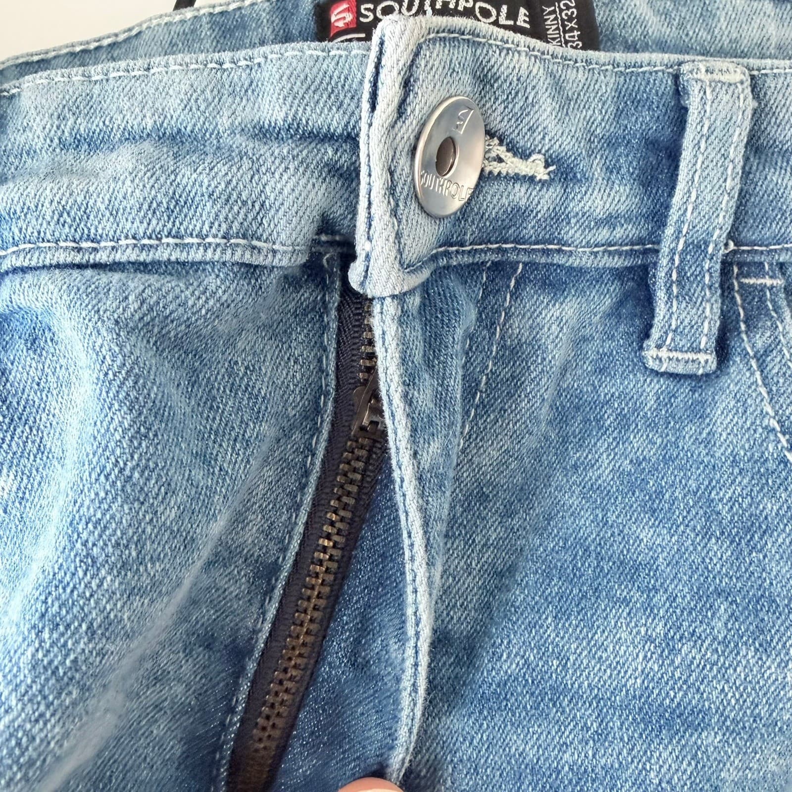 Southpole Mens Acid Wash Skinny Jeans Blue 30x32 Distressed Denim Y2K Skater - Thumbnail 7
