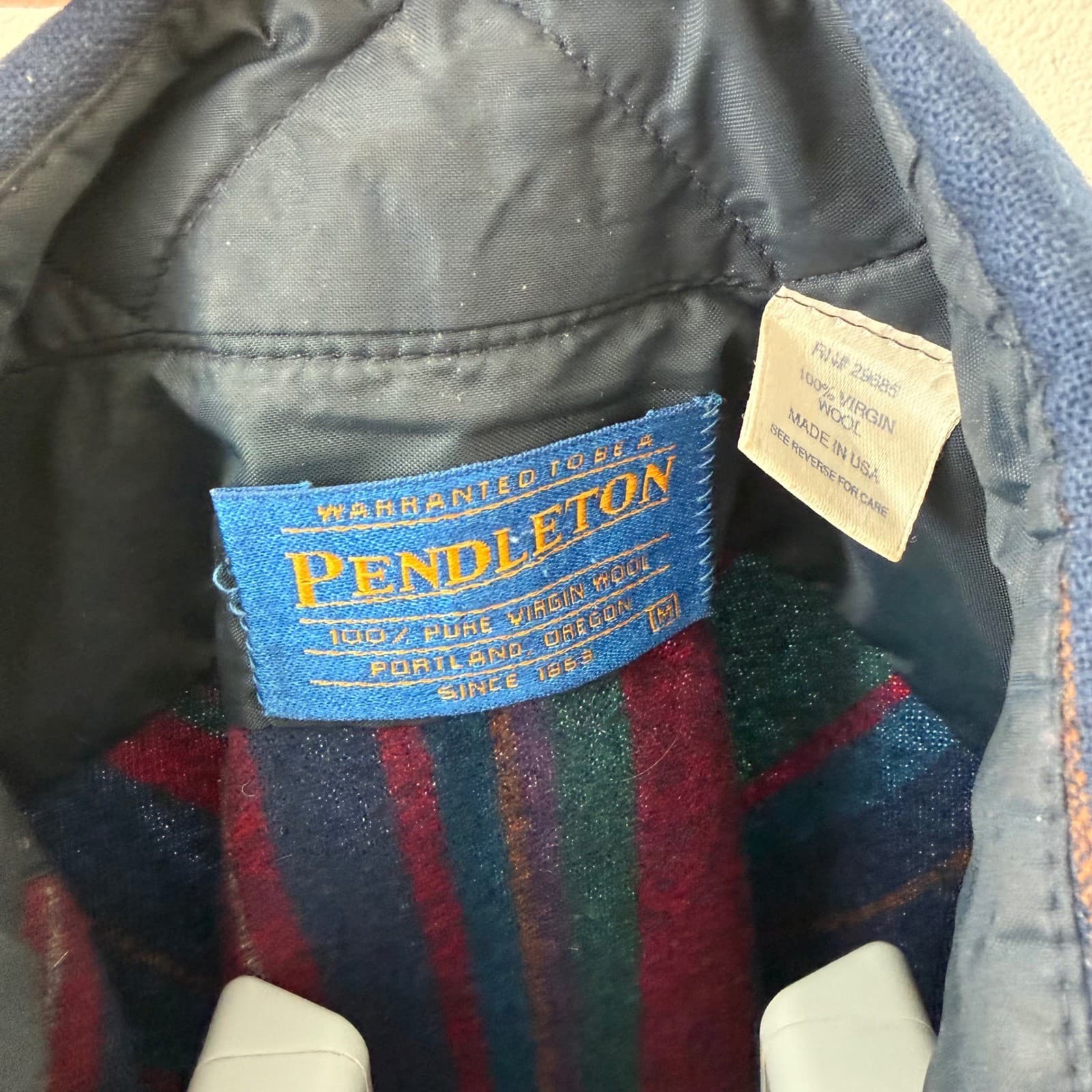 Vintage Pendleton Wool Stripe Shirt Mens Medium Blue Green Elbow Patches USA - Thumbnail 3
