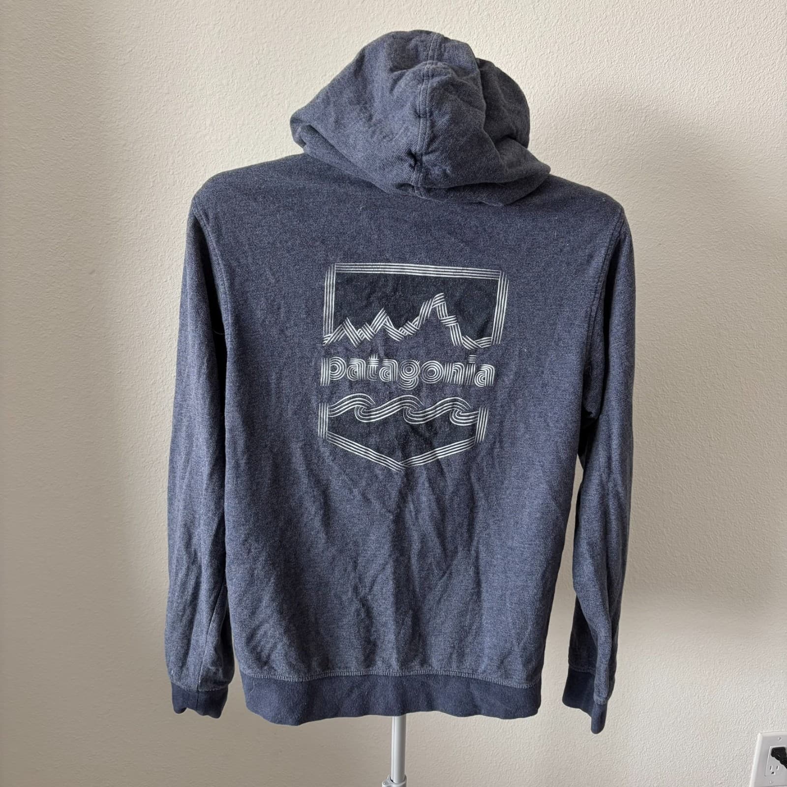 Patagonia Men's Small Brushed Badge Lightweight Hooded Full-Zip Sweatshirt Blue - Thumbnail 3
