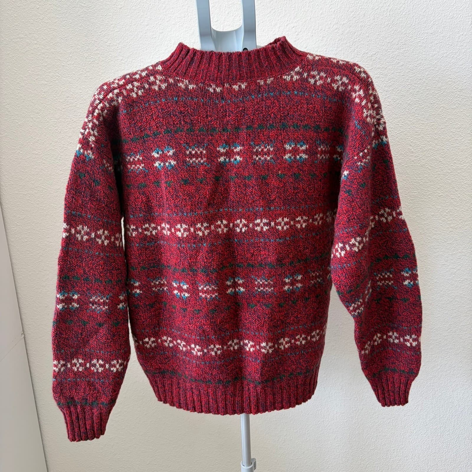 American Eagle Sweater Women Large Red Fair Isle Wool Blend Vintage Mock Neck - Thumbnail 4