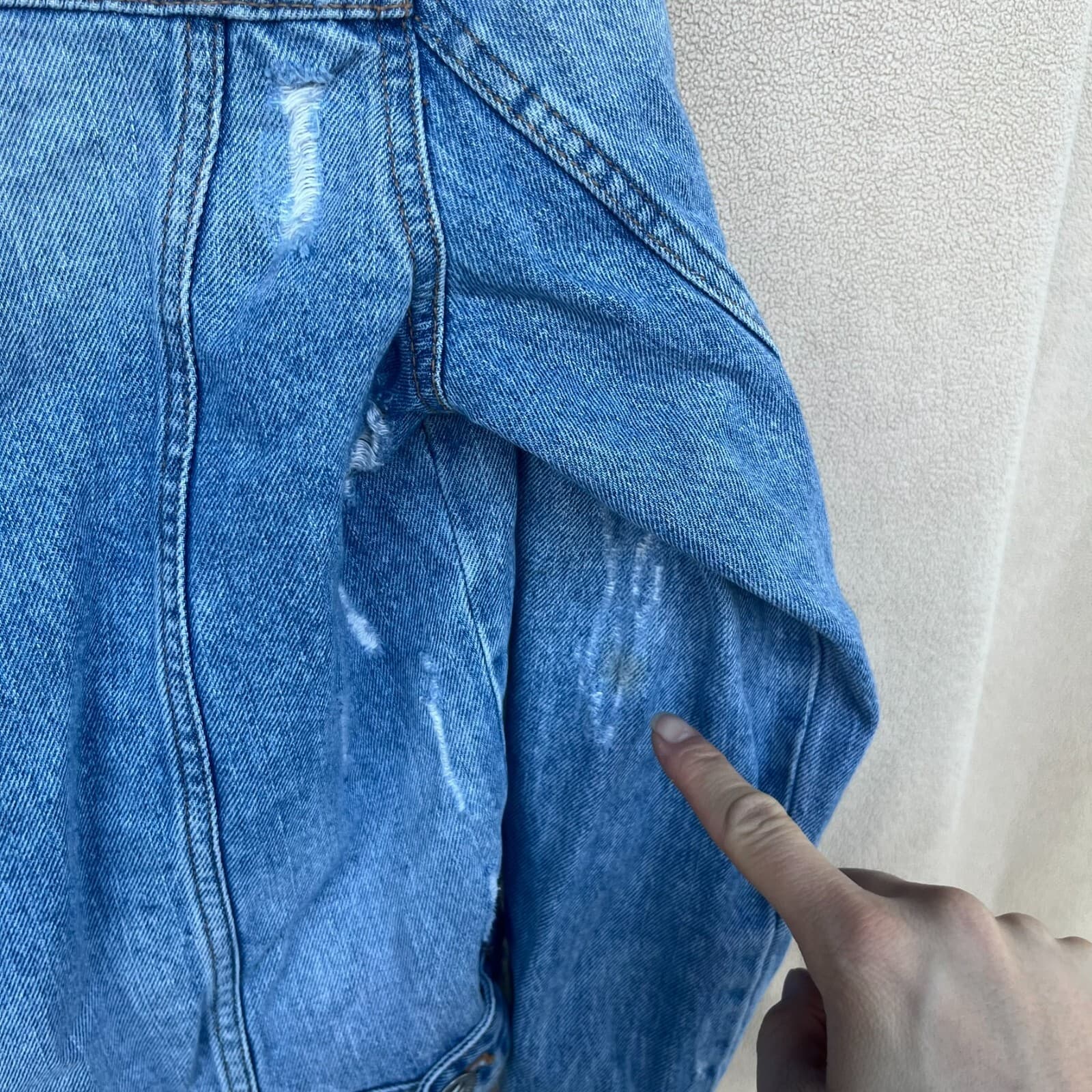 Zara Women's Trafaluc Denim Wear Distressed Ripped Jean Trucker Jacket Up SMALL - Thumbnail 6