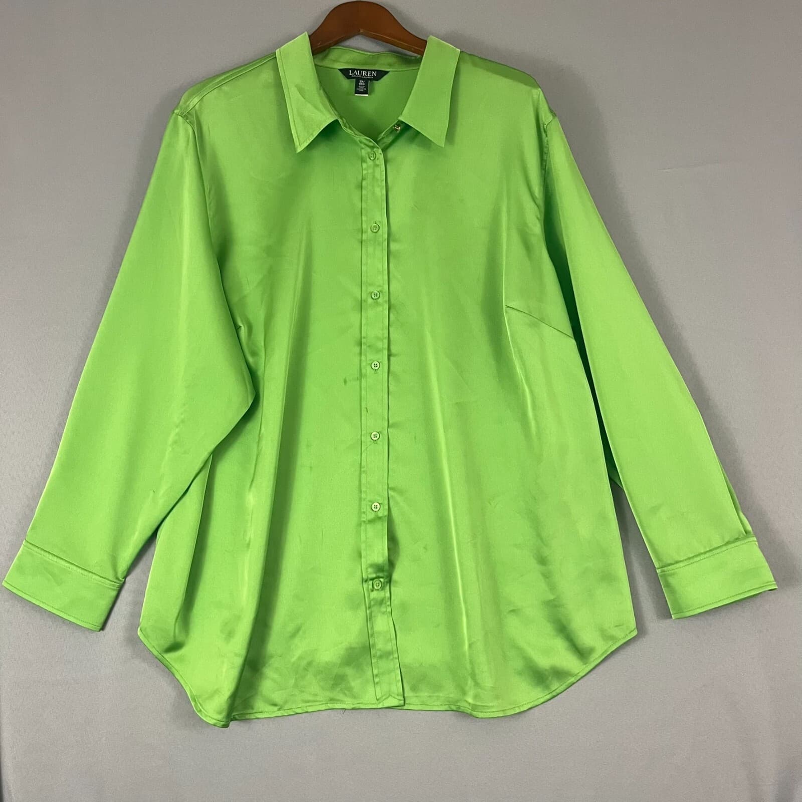 Lauren Ralph Lauren Black Label Blouse Size 3X Jamelko Brat Green Button Shirt - Thumbnail 2