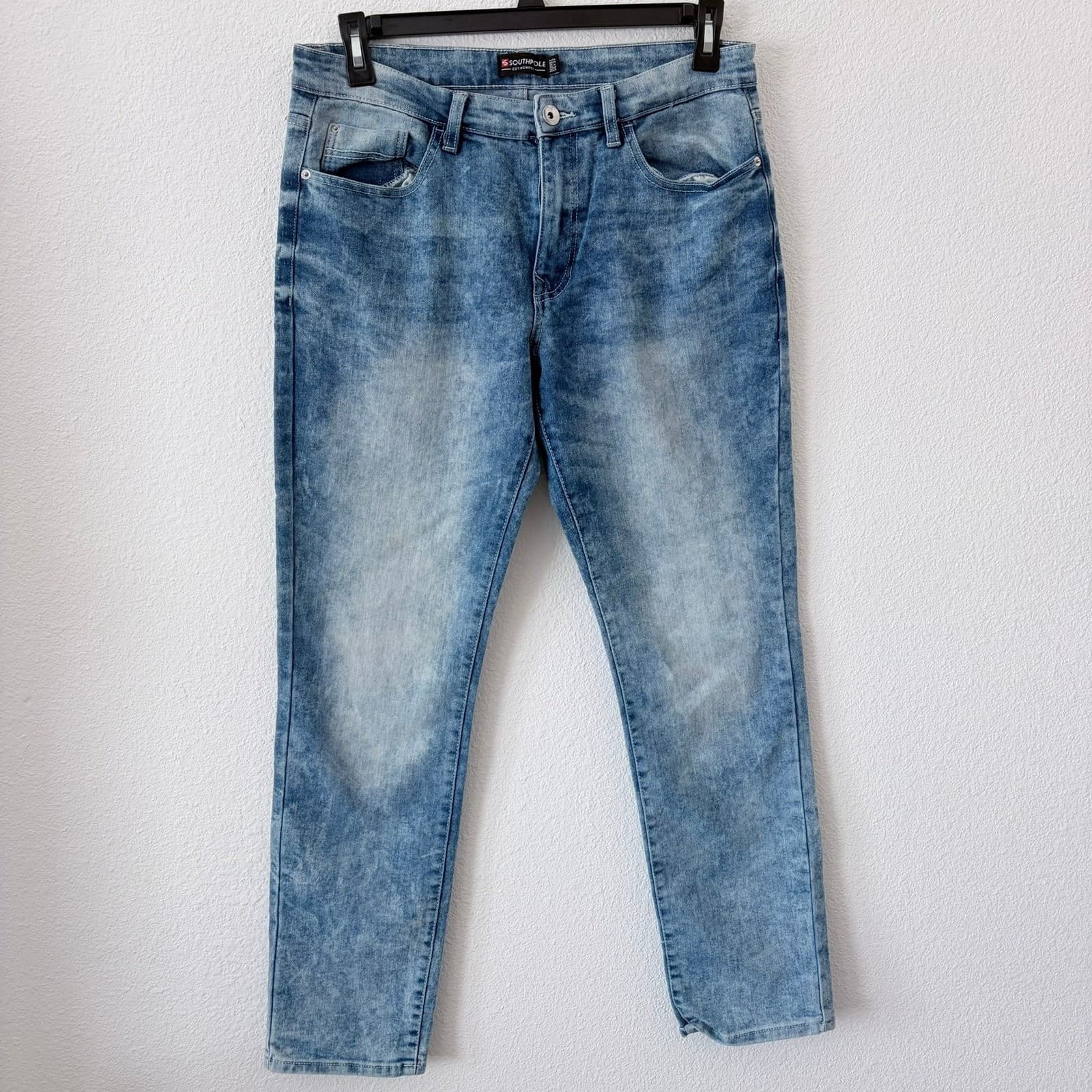 Southpole Mens Acid Wash Skinny Jeans Blue 30x32 Distressed Denim Y2K Skater - Thumbnail 3
