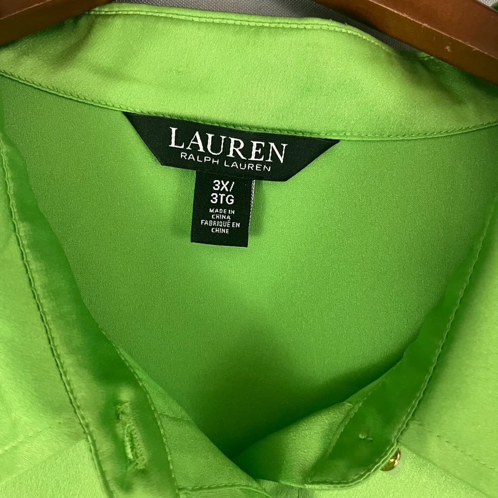 Lauren Ralph Lauren Black Label Blouse Size 3X Jamelko Brat Green Button Shirt - Thumbnail 5