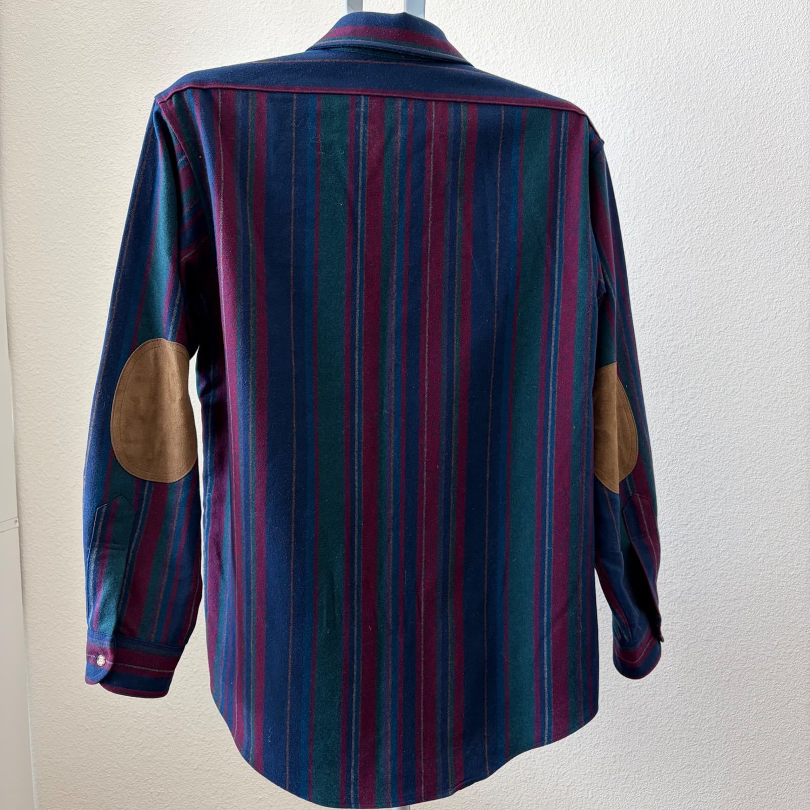 Vintage Pendleton Wool Stripe Shirt Mens Medium Blue Green Elbow Patches USA - Thumbnail 2