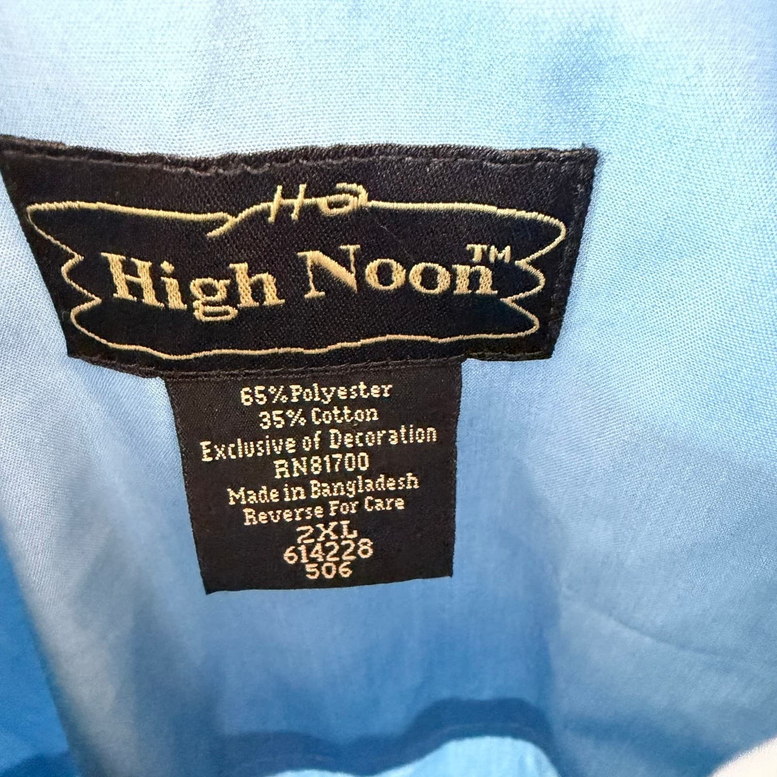High Noon Western Snap Shirt Mens 2XL Blue Embroidered Bull Skull Long Sleeve - Thumbnail 3